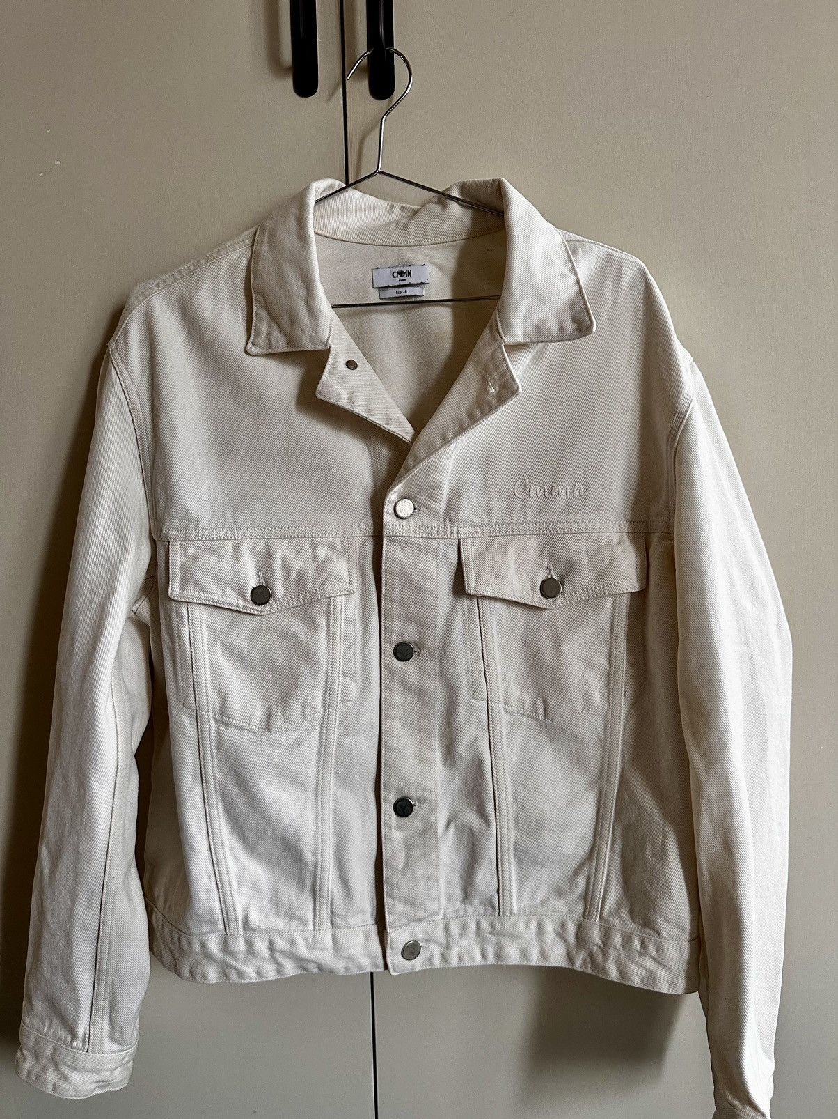 image of Cmmn Swdn Boris Boxy Fit Denim Jacket. Ecru Off White. 48/m, Men's (Size Medium)