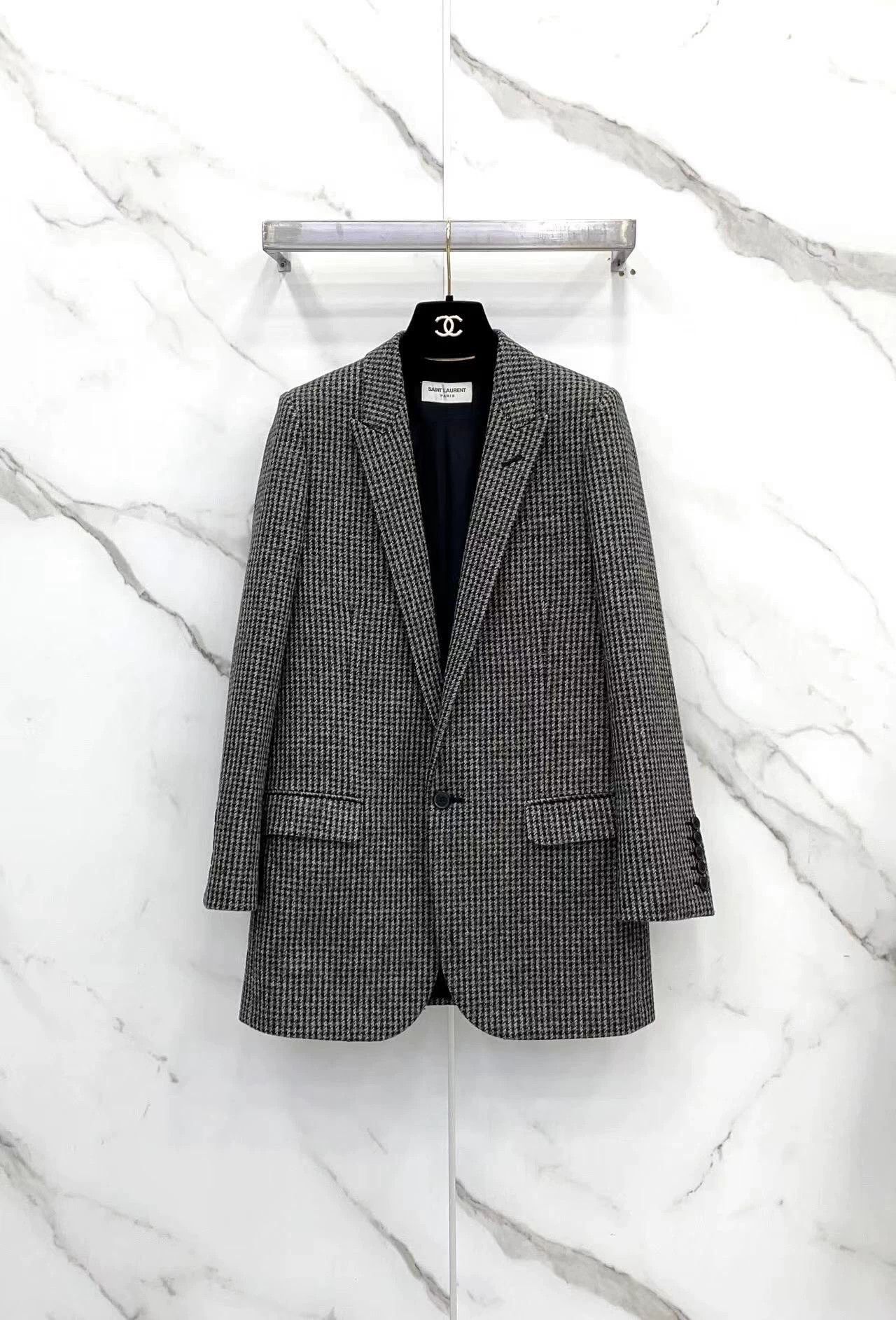 Saint Laurent Paris Saint Laurent Houndstooth Wool Blazer Size XXS / US 00 / IT 34 - 1 Thumbnail