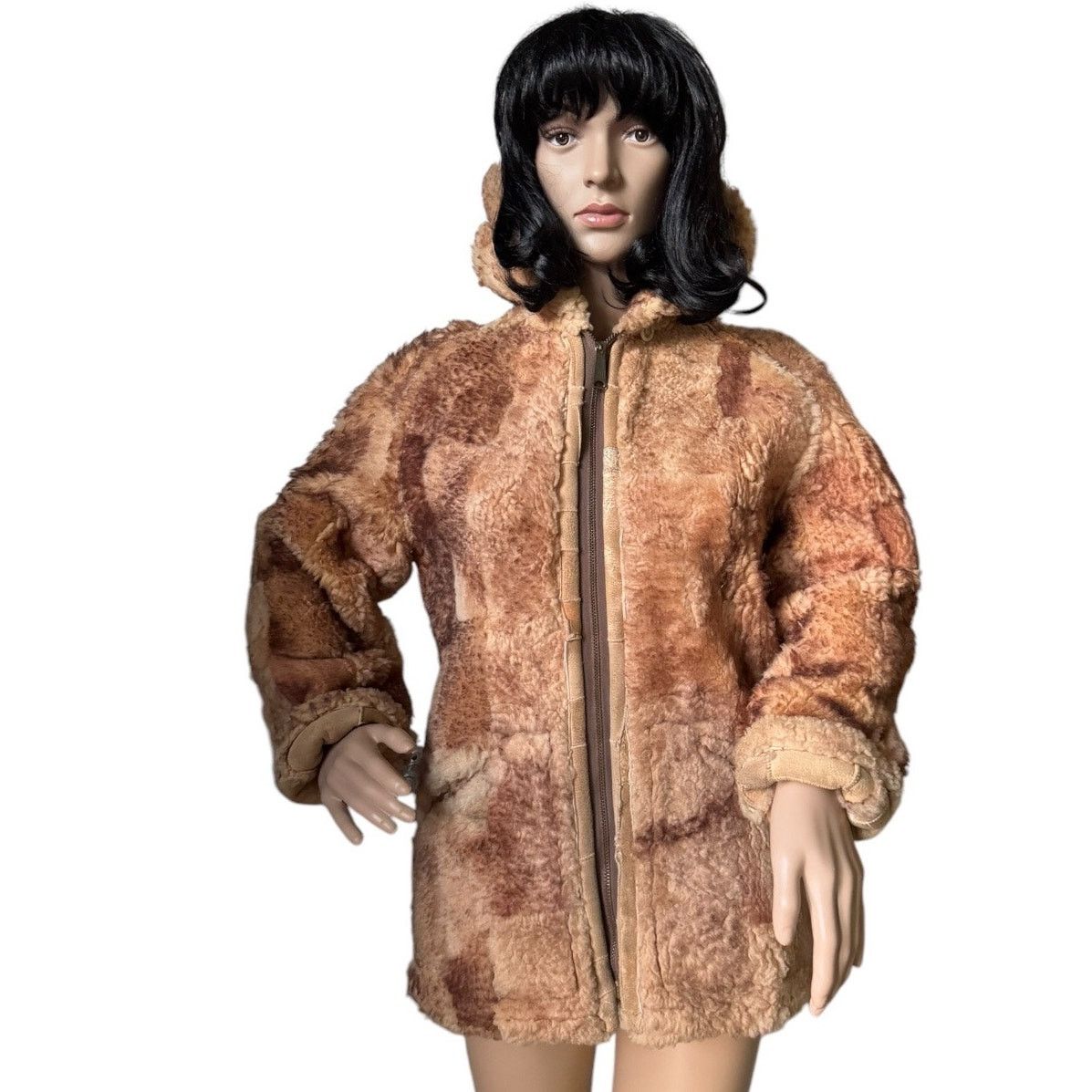 Vintage 70s Unbranded Patchwork Shearling Hooded Reversable Coat S Size S / US 4 / IT 40 - 6 Thumbnail