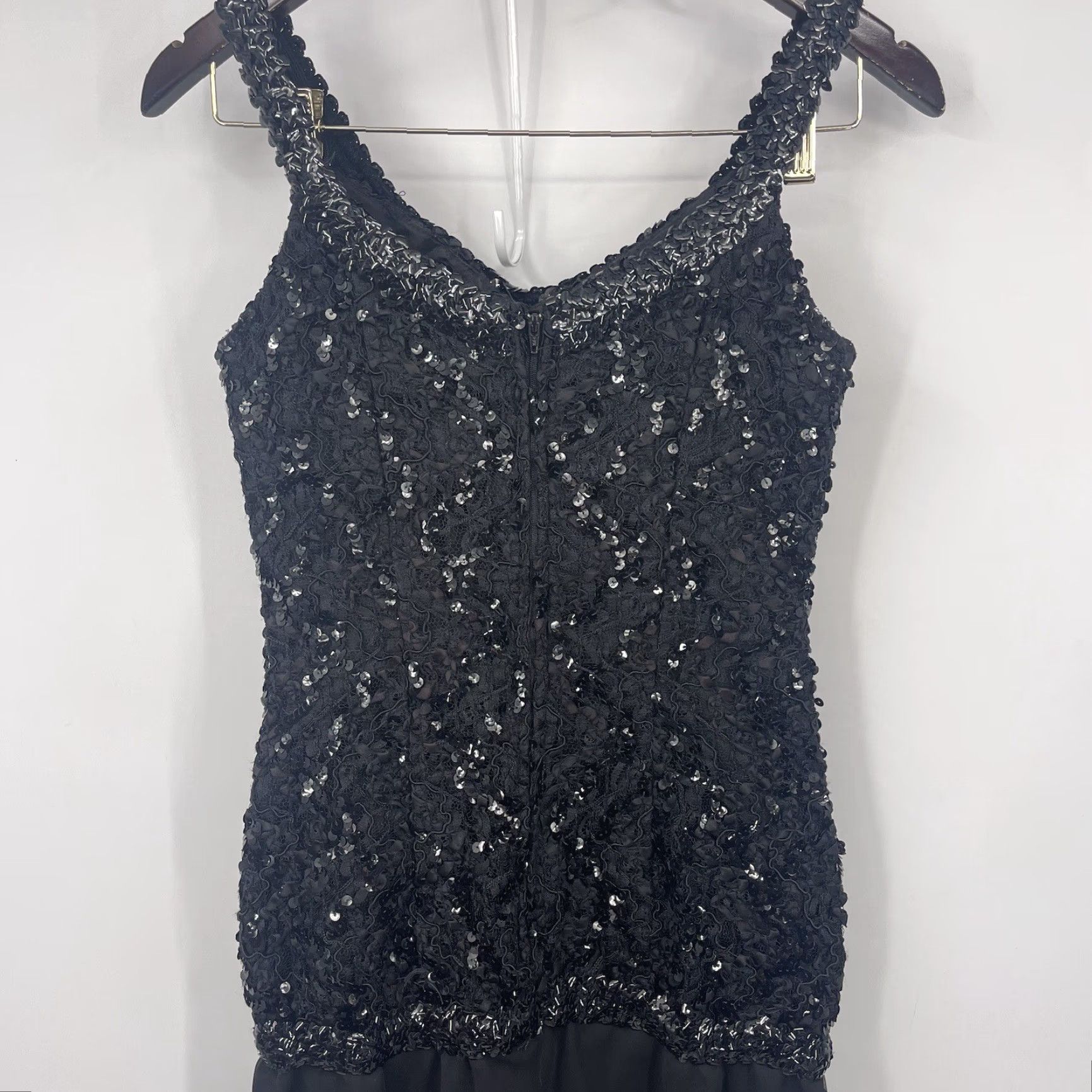 Vintage Zum Zum Mini Dress Womens M Black Sequin Ruffle 80s Glam Rock Party