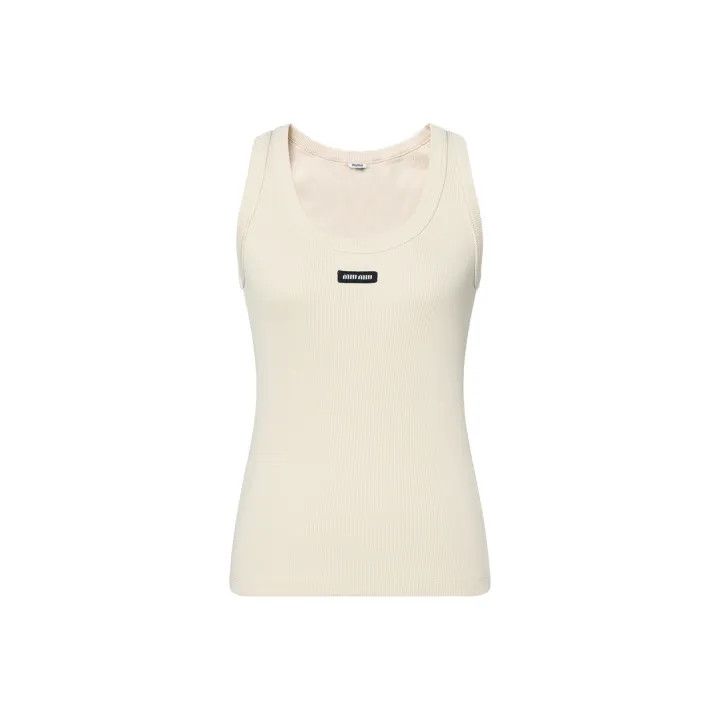 Miu Miu Miu Miu White Logo Ribbed Tank Top 0079 Size M / US 6-8 / IT 42-44 - 1 Thumbnail