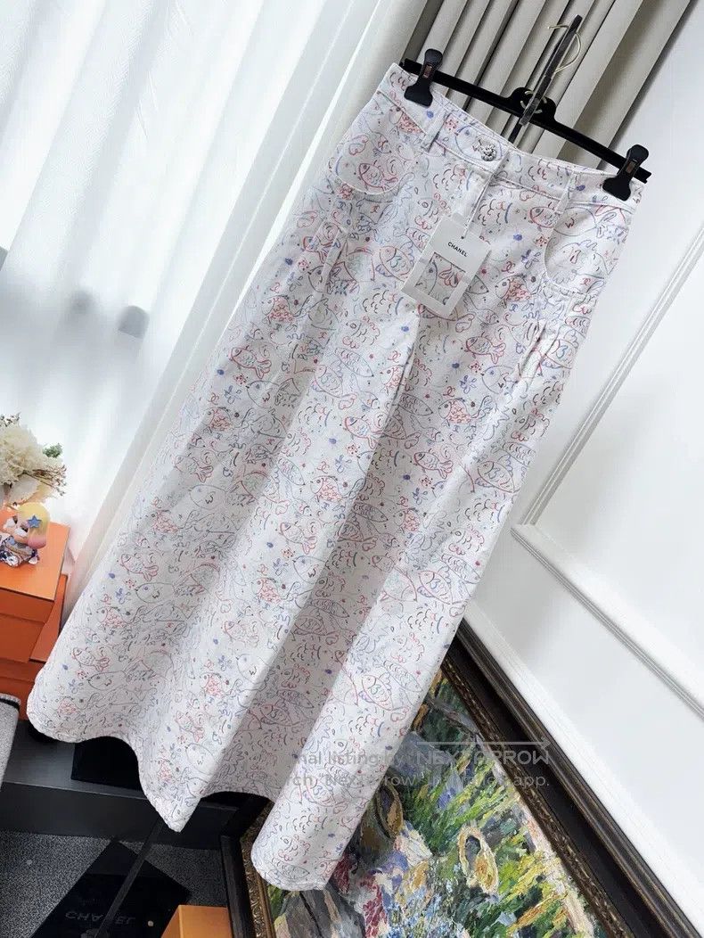 Chanel Chanel 25C colourful graffiti small fish print wide-leg tr Size 25" / US 0 / IT 36 - 1 Thumbnail