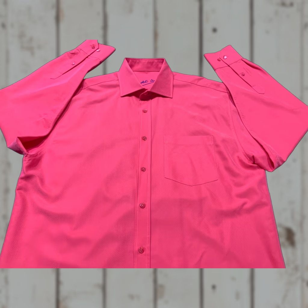 BUGATCHI VINTAGE Bugatchi Uomo Dress Shirt Long Sleeve Adult Large Pink Preowned Mens Size 42R - 1 Thumbnail