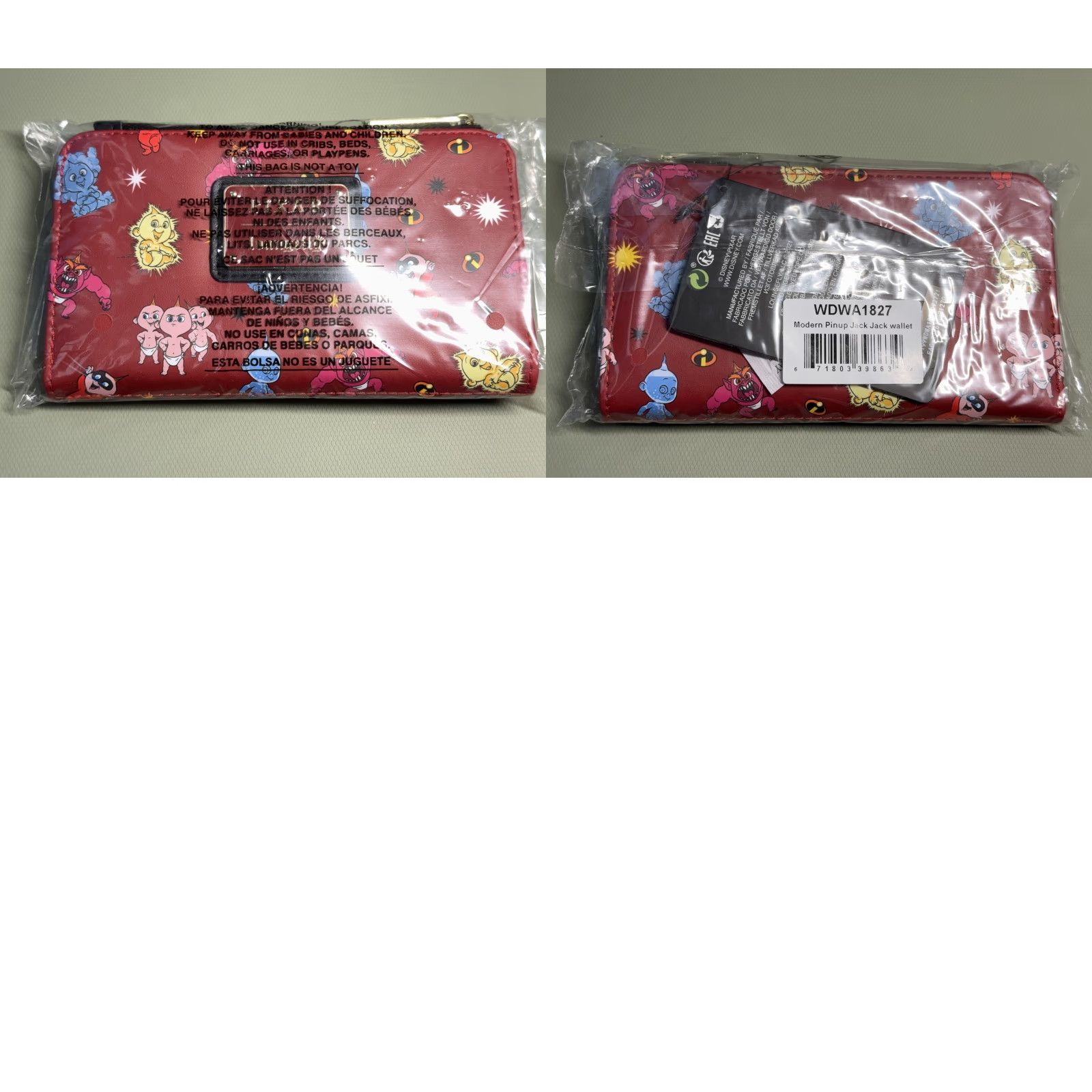 Vintage Loungefly PIXAR Incredibles Jack Jack Wallet Womens Red Faux Leather Zip Around Size ONE SIZE - 8 Thumbnail