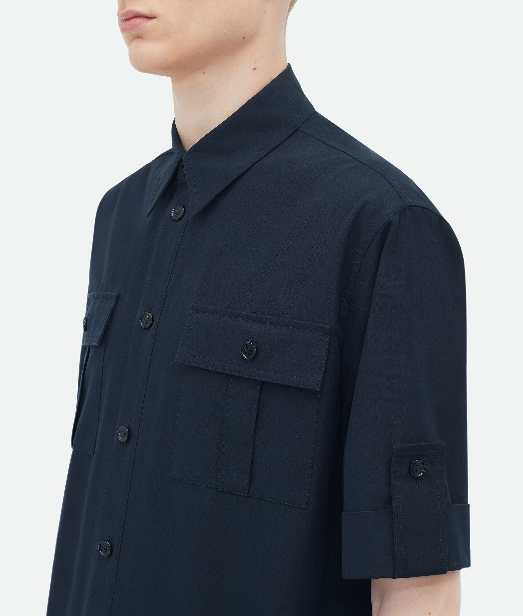 Bottega Veneta o1n1vont0625 Short-Sleeved Cotton Shirt in Abyss Size US M / EU 48-50 / 2 - 4 Thumbnail