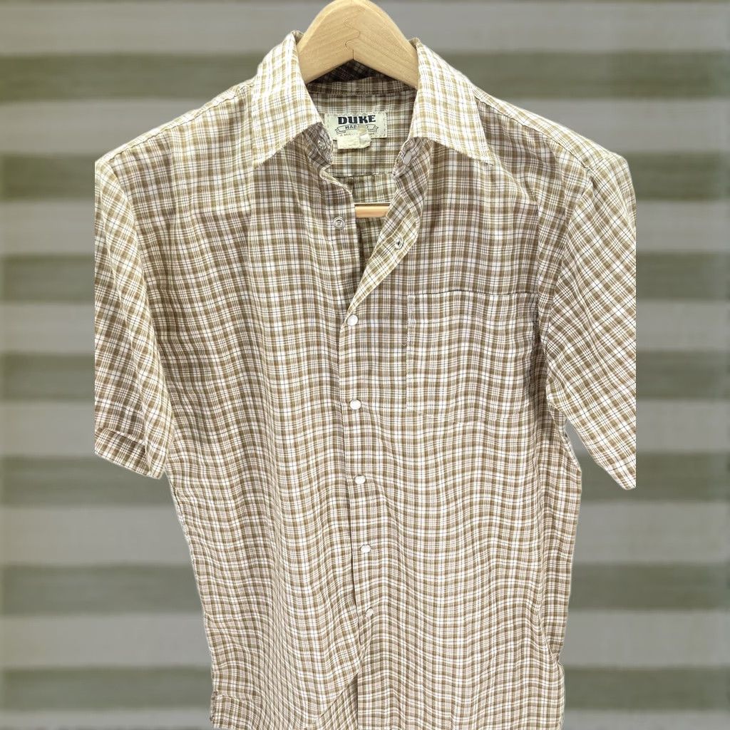 Haband Haband Duke Pearl Snap Shirt Men Size M Beige Check Short Sleeve Western Shirt Size US M / EU 48-50 / 2 - 1 Thumbnail