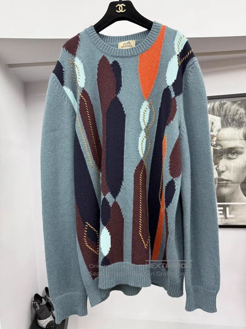 Hermes Hermes Color Blocked Faux Fur Cashmere Sweater Size US XXL / EU 58 / 5 - 1 Thumbnail