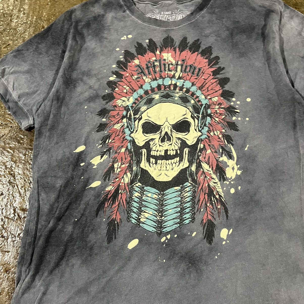 Affliction × Vintage Affliction Vintage Y2K Native Skull Grunge Skater Tee Shirt Size US L / EU 52-54 / 3 - 4 Thumbnail