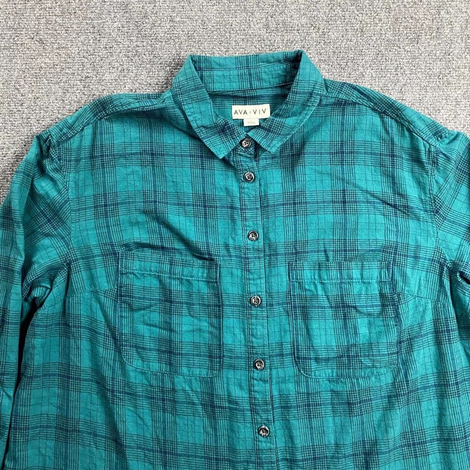 Other Ava & Viv Flannel Top Women's X Plaid Button Up Cotton Blend Size ONE SIZE - 2 Thumbnail