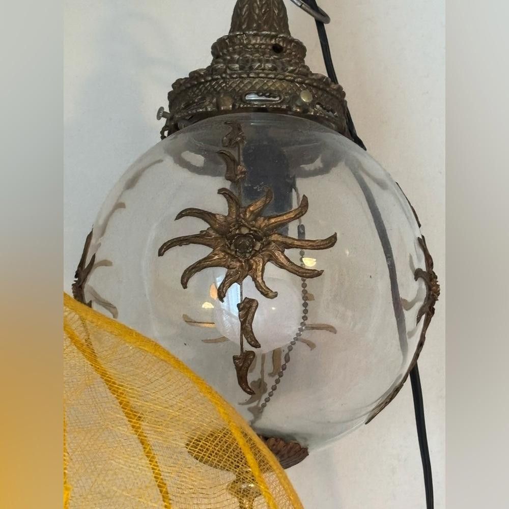 Designer Antique Hanging Light with Glass Globe and Metal Sun Decor Size ONE SIZE - 4 Thumbnail