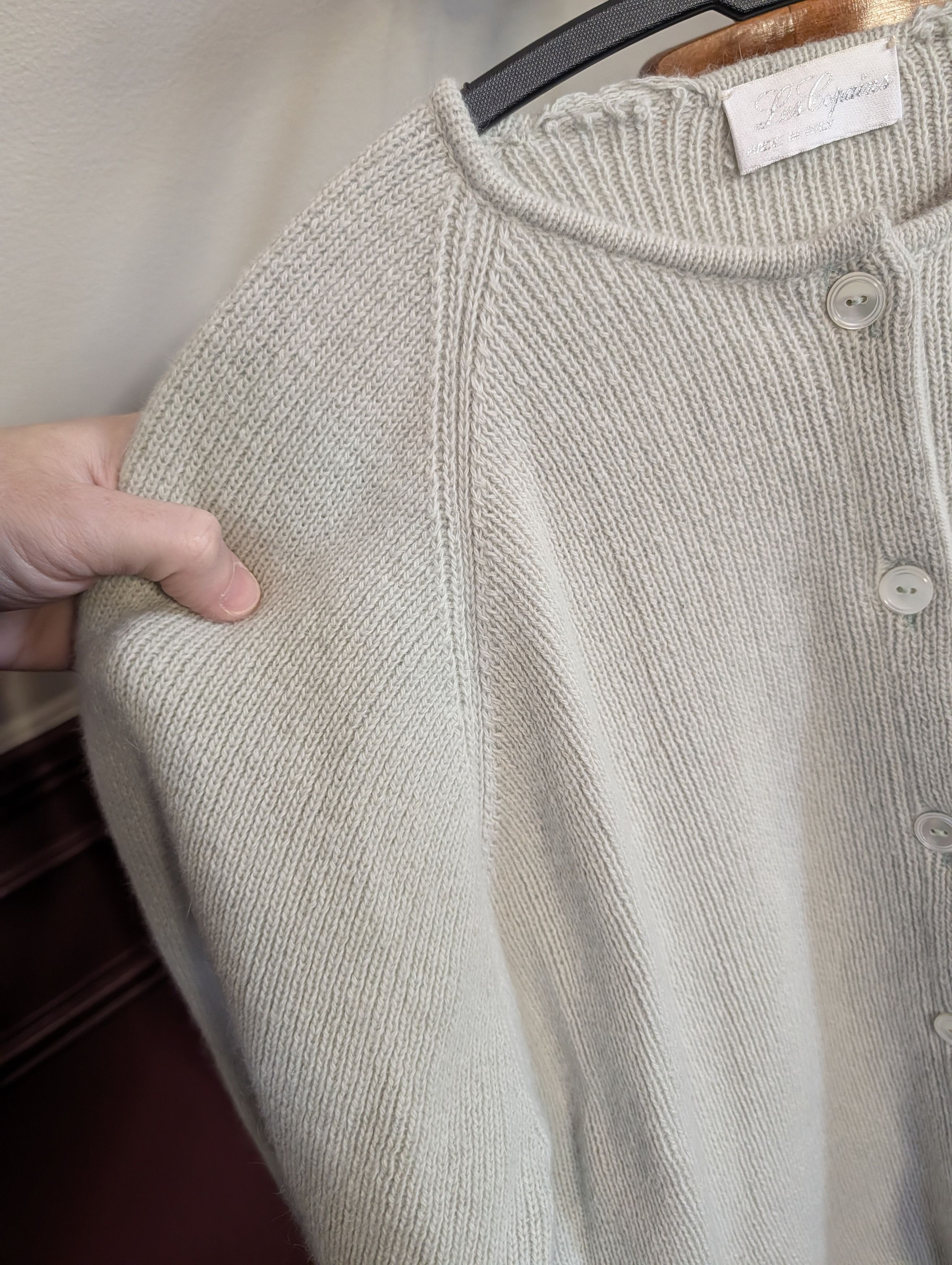 Les Copains VTG angora wool knit lt. Green cardigan sweater 2/M Size M / US 6-8 / IT 42-44 - 6 Thumbnail