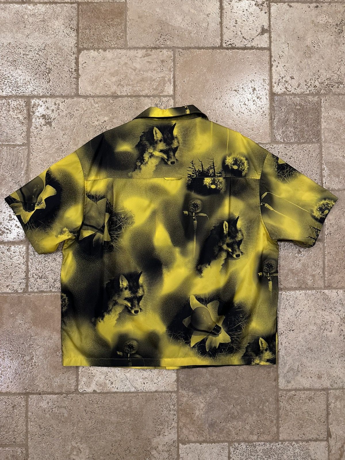Prada Prada Abstract Fox-Print Yellow Nylon Yellow Bowling Shirt Size US XL / EU 56 / 4 - 8 Thumbnail
