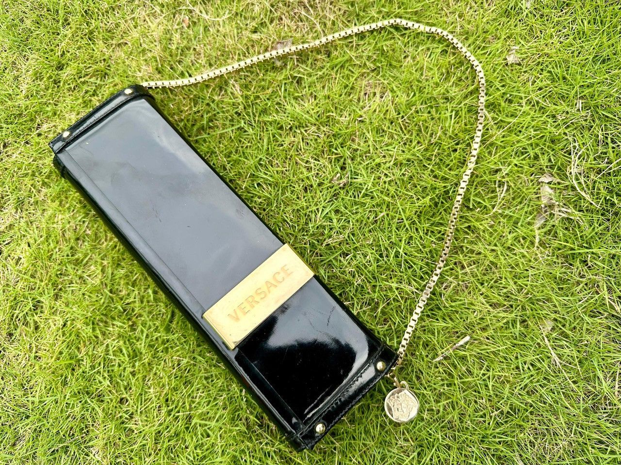 Authentic Versace Medusa Leather Chain Pochette Bag