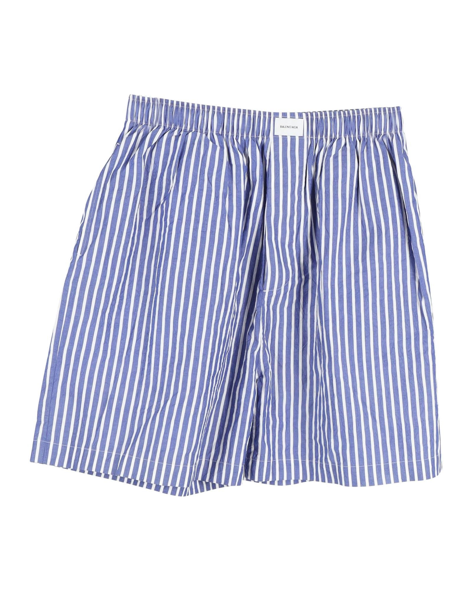 image of Blue Striped Cotton Shorts By Balenciaga, Men's (Size 32)