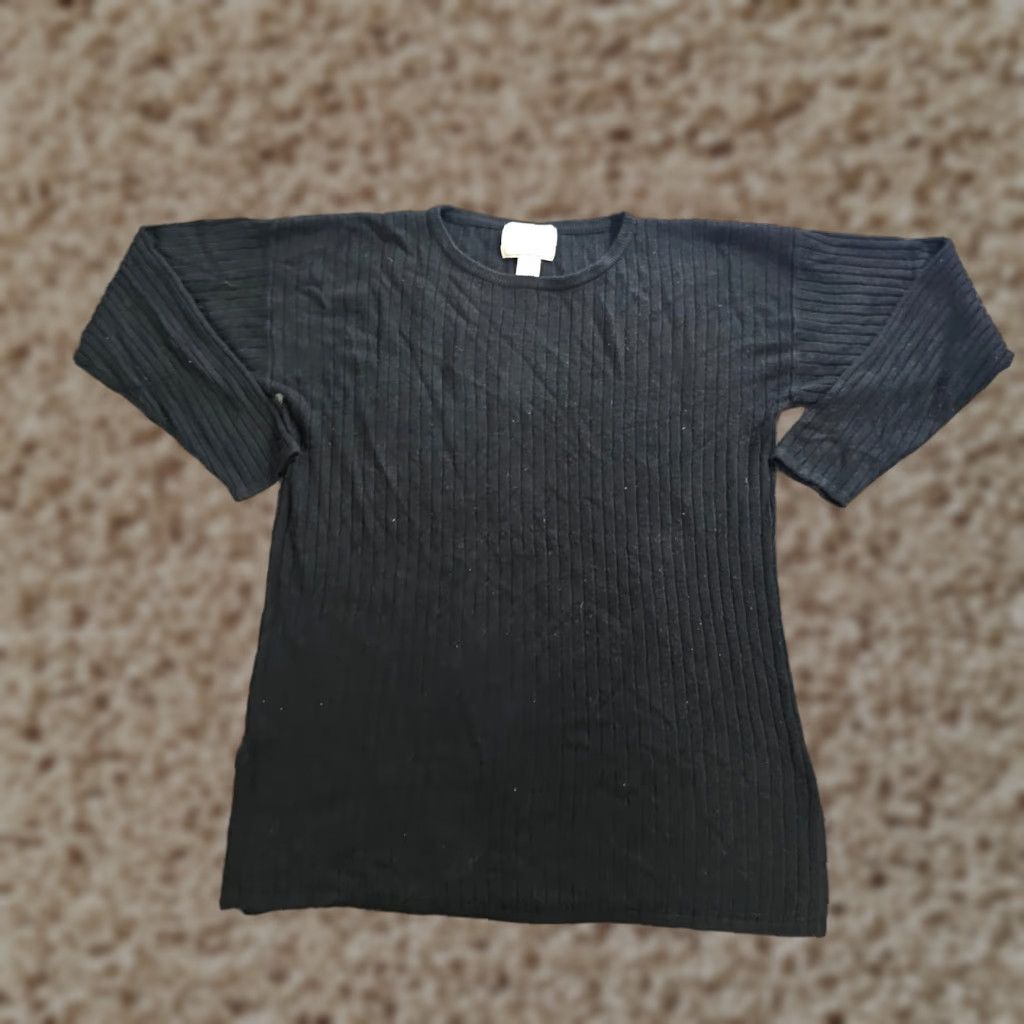 Express VINTAGE Express Tricot Sweater Top Womens Large Black Ribbed Knit Neutral Casual Size L / US 10 / IT 46 - 1 Thumbnail