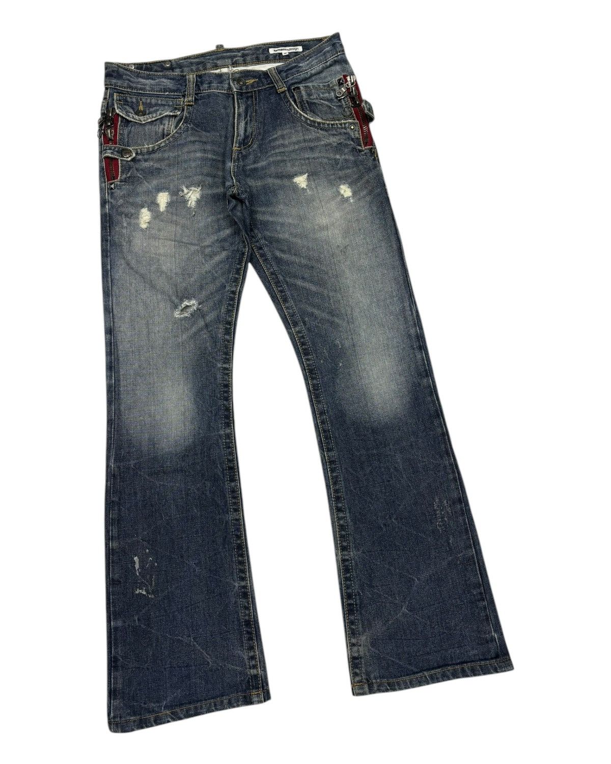 If Six Was Nine SEMANTIC DESIGN FLARED JEANS DISTRESSED DENIM Size US 31 - 3 Thumbnail