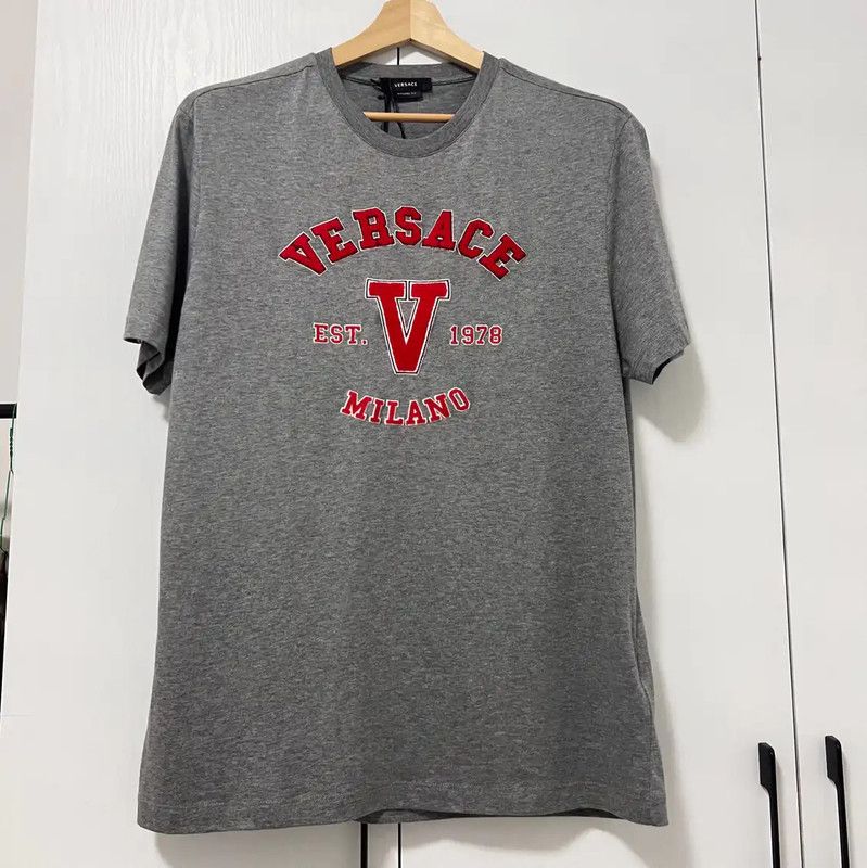 Versace Gray Cotton Embroidered T-Shirt 0089