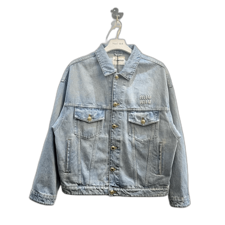 Prada Miu Miu Denim Jacket with Logo Embroidery -2505 Size US M / EU 48-50 / 2 - 1 Thumbnail