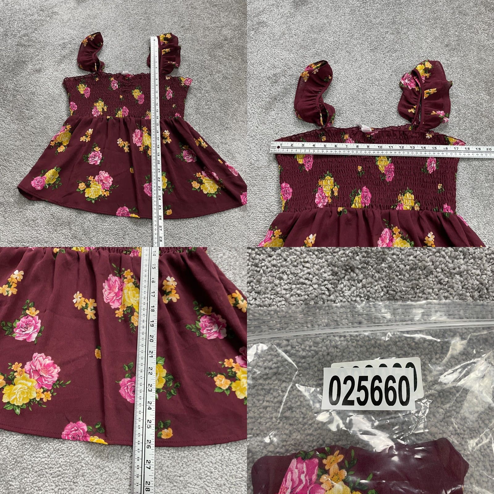 Vintage No Boundaries Smocked Floral Top Womens Juniors 2XL Maroon Sleeveless Ruffles Size XXL / US 16-18 / IT 52-54 - 8 Thumbnail