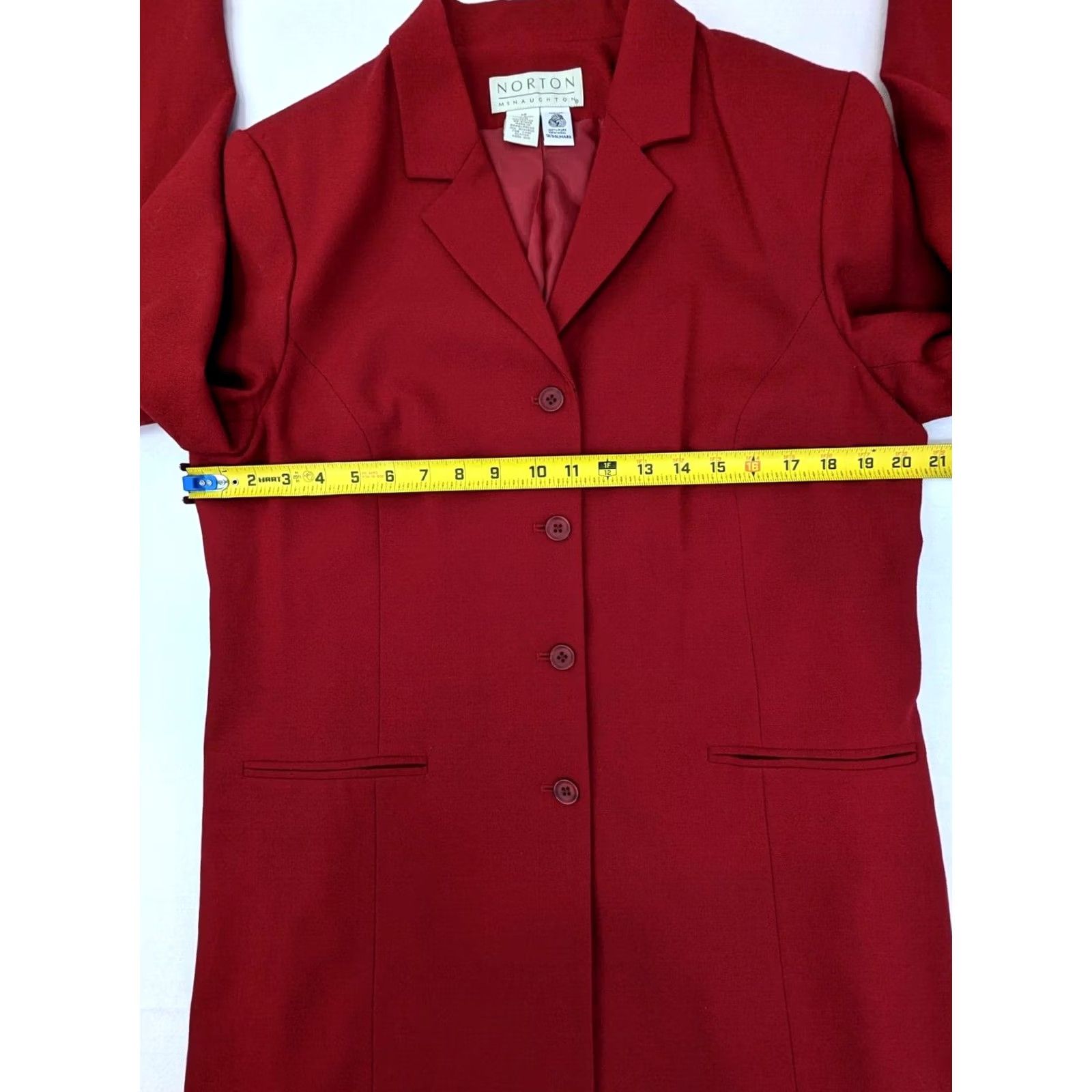 Vintage VTG Norton McNaughton Wool Long Coat Blazer Women 12 Red 4-Button Woolmark Blazer Jacket Size XL / US 12-14 / IT 48-50 - 7 Thumbnail