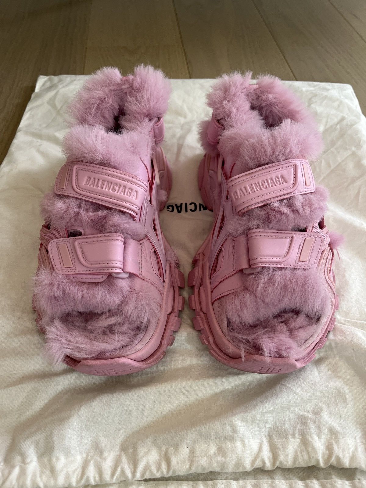 BALENCIAGA Track Faux Fur Sandals Pink Size