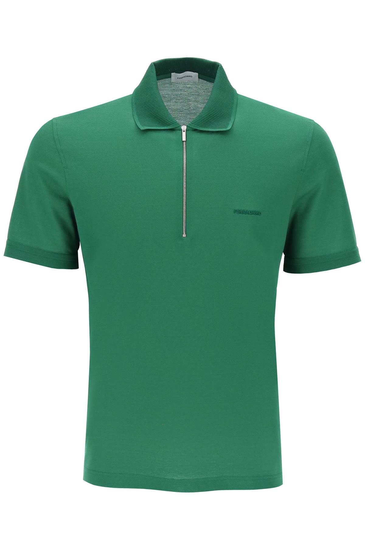 image of Salvatore Ferragamo Ferragamo Organic Cotton Polo Shirt With Half Zip in Forest Green (Size Medium)