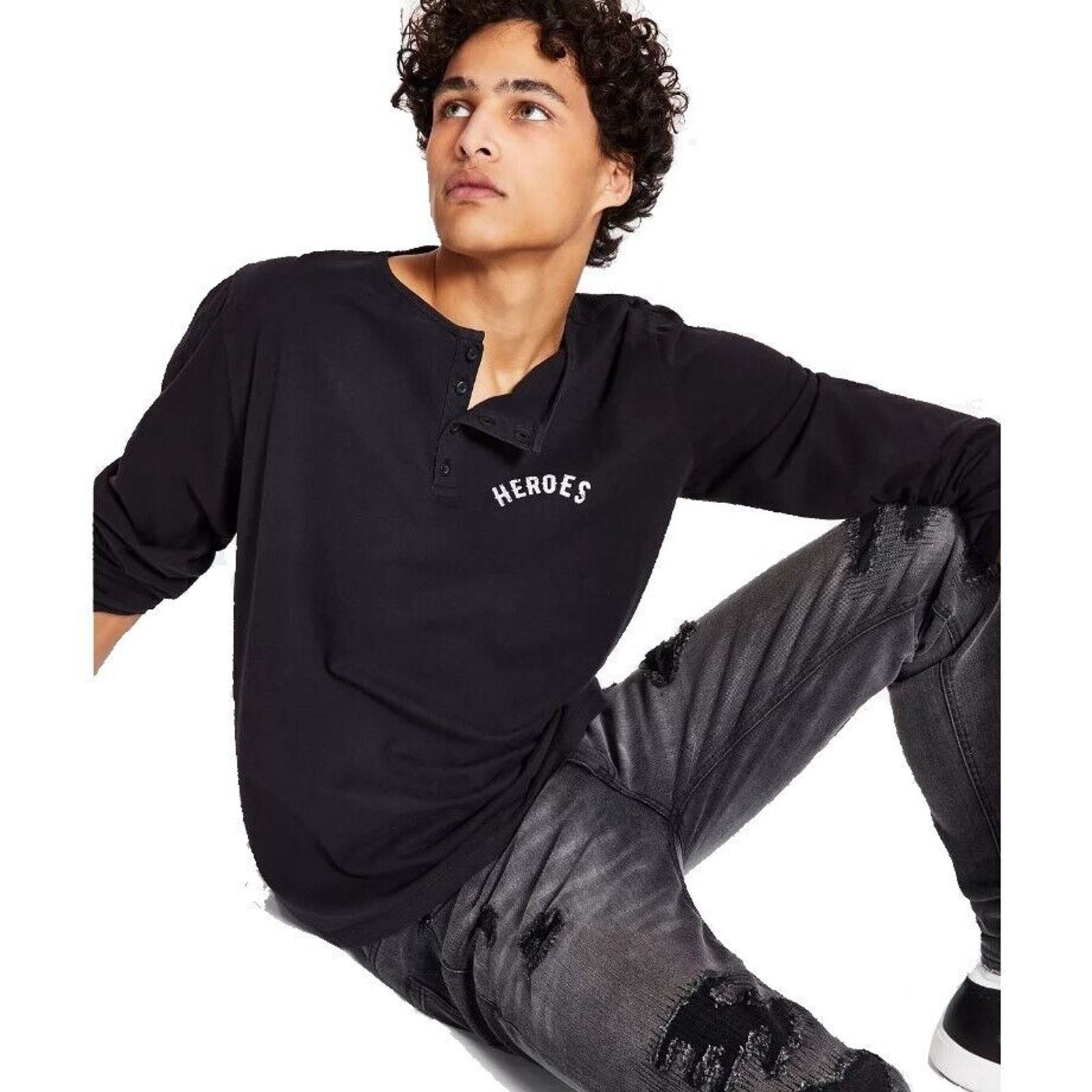 Heroes Motors Studio Heroes Motors Men's Black Cotton Graphic Henley Shirt XXL Size US XXL / EU 58 / 5 - 3 Thumbnail
