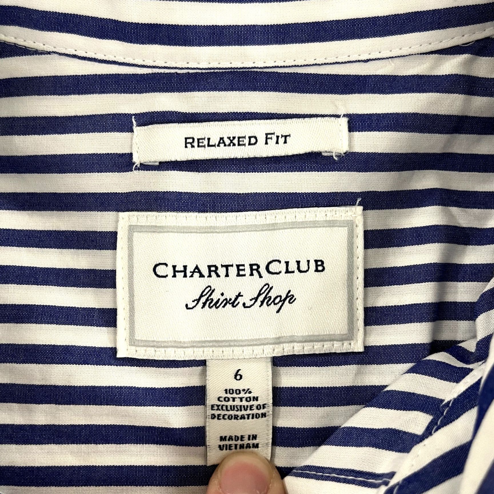 Charter Club VINTAGE Charter Club Shirt Women Size 6 White Blue Striped Stitched Floral Button-Up Top Size M / US 6-8 / IT 42-44 - 2 Thumbnail