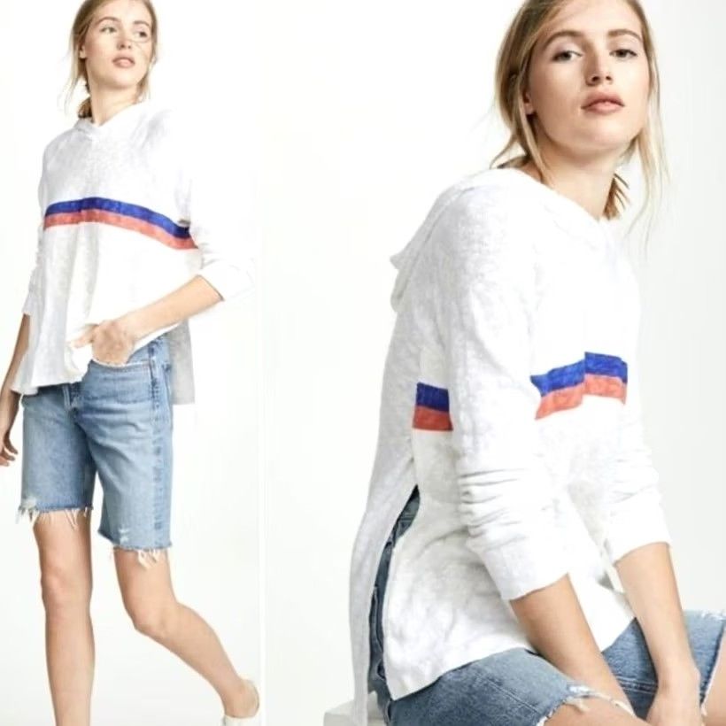 Sundry Sundry Hooded Sweater White L Oversized Slub Knit High Side Slits Slouchy Pullover Womens Size L / US 10 / IT 46 - 2 Thumbnail