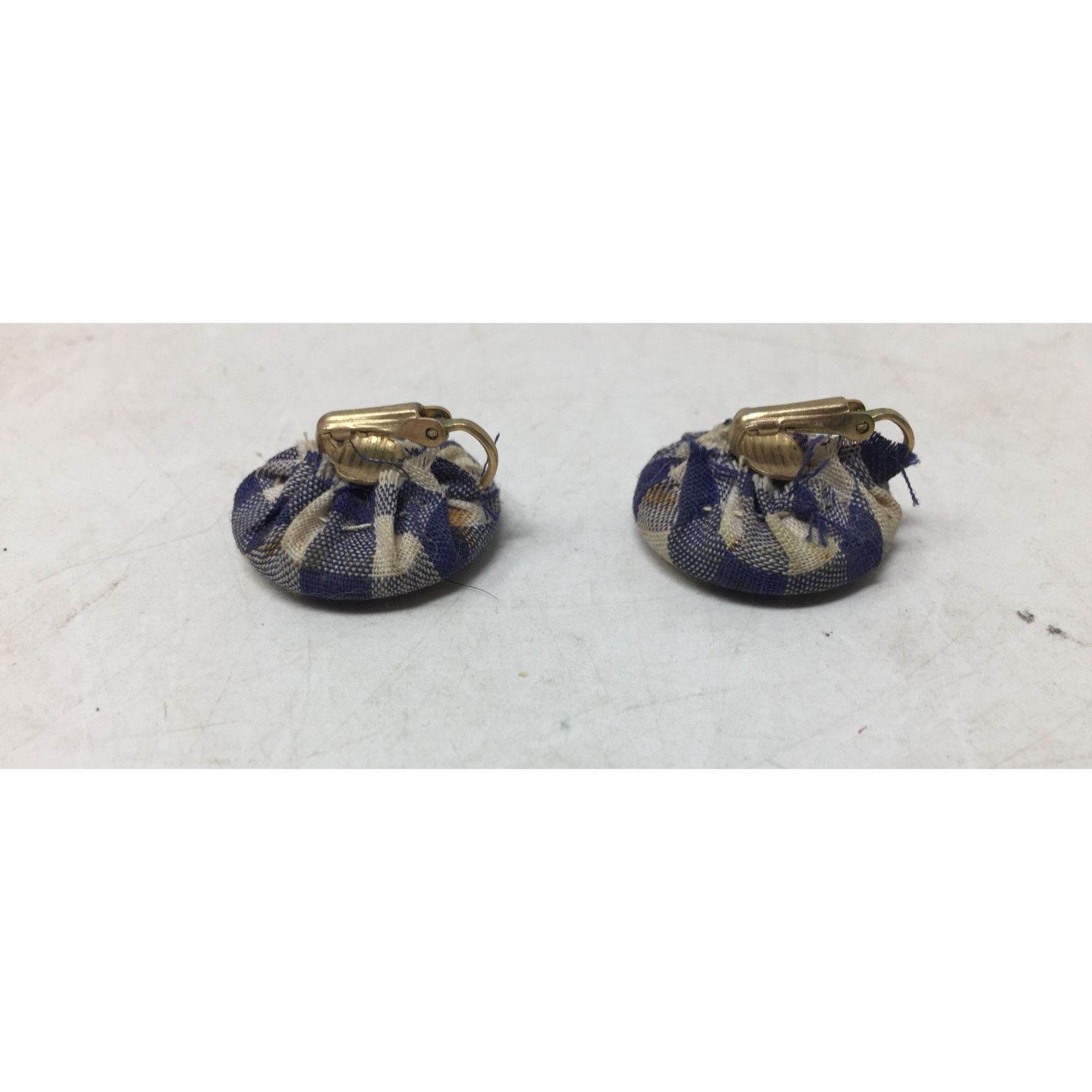 Other Women's White and Blue Gingham Gold Tone Clip On Earrings Size ONE SIZE - 3 Thumbnail