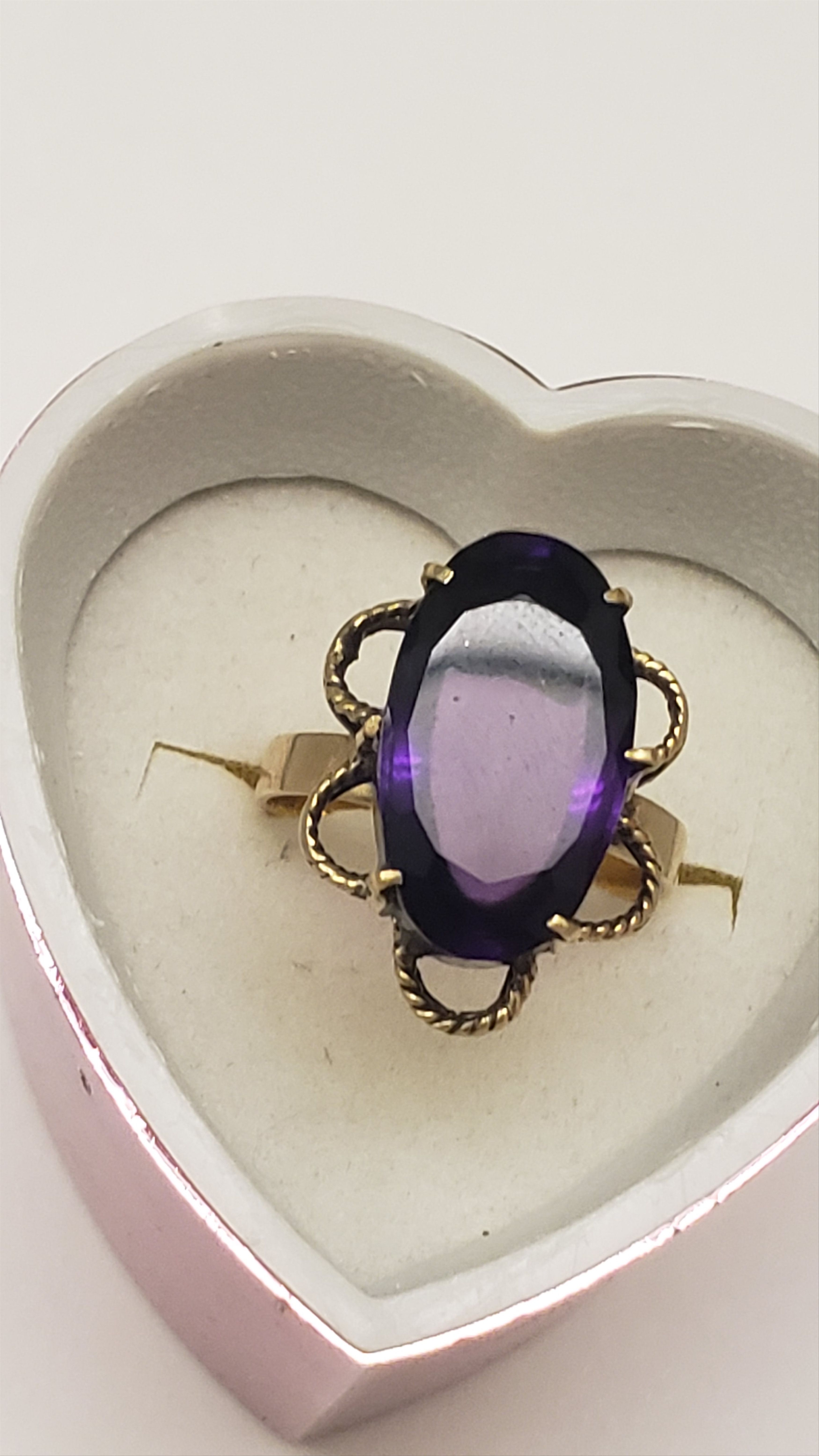 Other Antique 14k Yellow Gold Genuine Amethyst Filigree Ring Size ONE SIZE - 1 Thumbnail