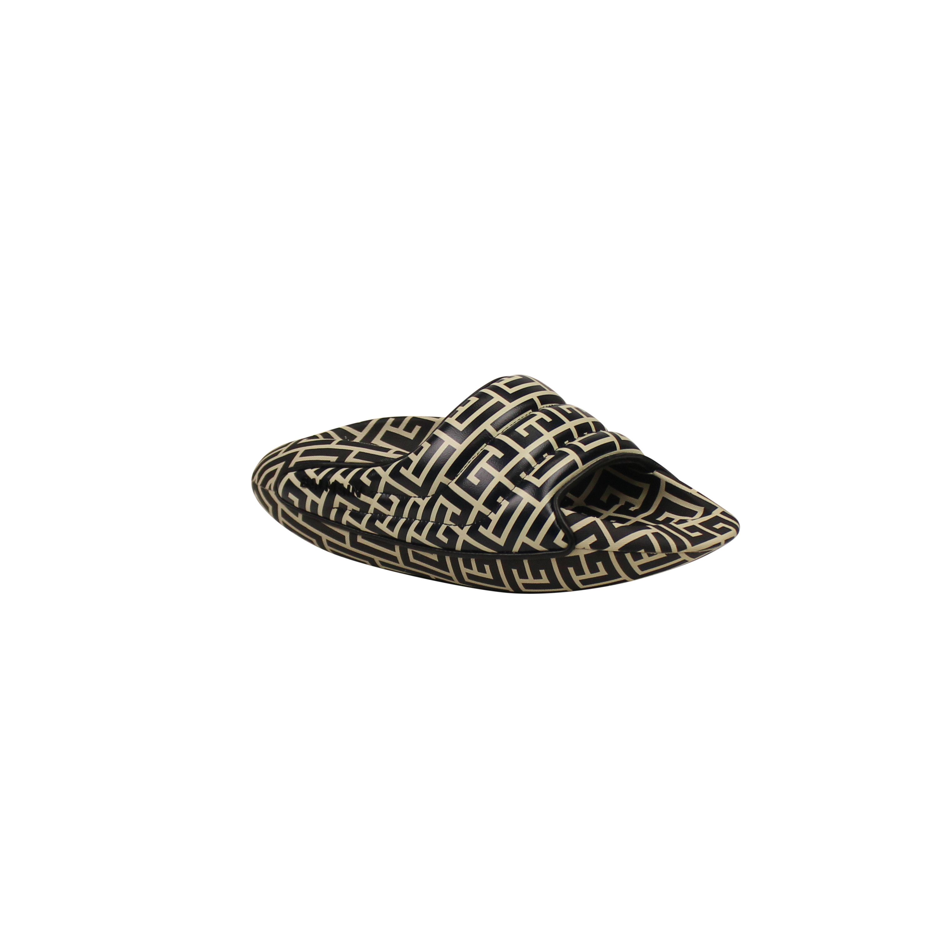 image of Balmain Black & White Quilted Calfskin Leather Mule Shoess Size 39 Shoes, Women's