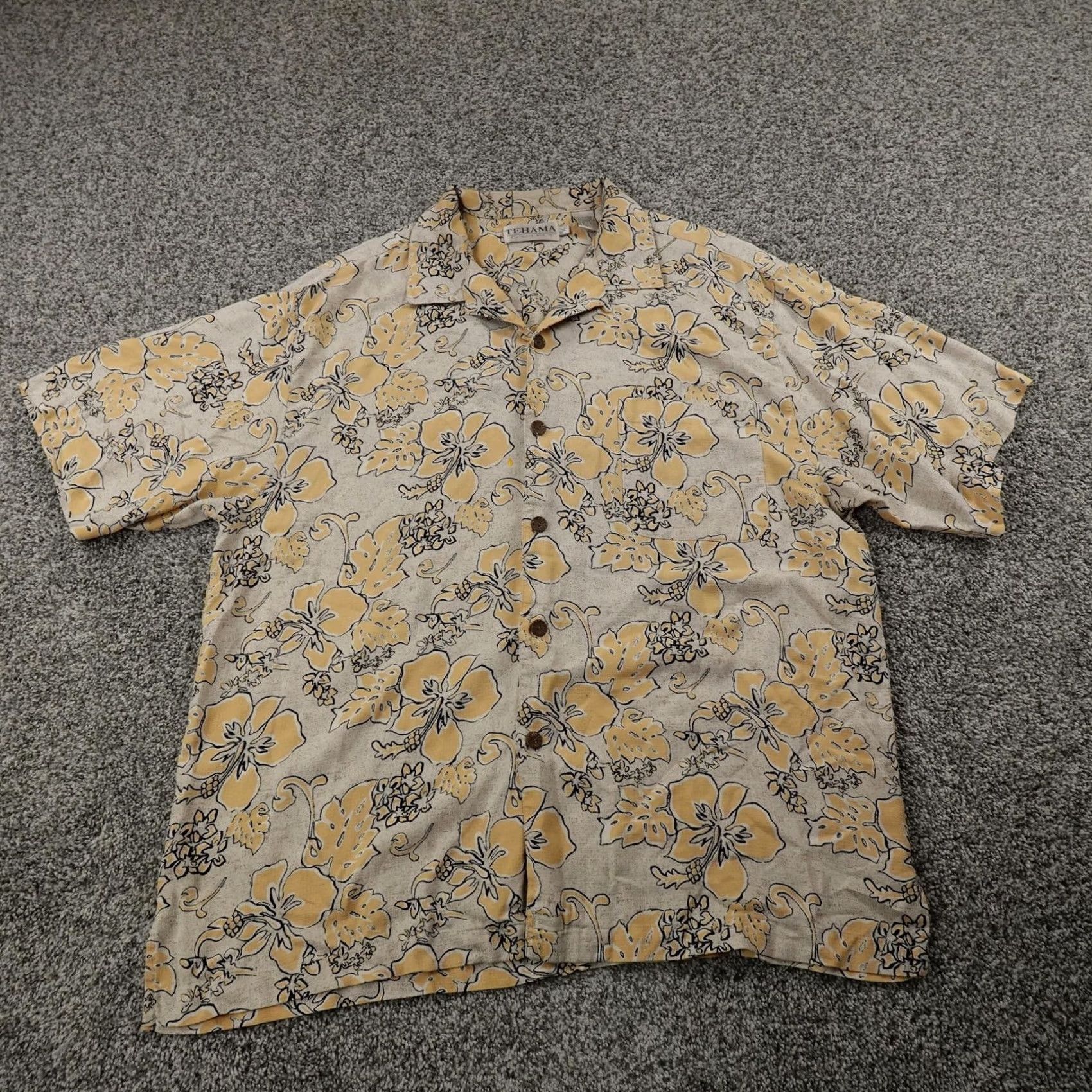 Vintage VINTAGE Tehama Shirt Mens XL Beige Yellow Silk Floral Hibiscus Hawaiian Camp Loop Collar Size US XL / EU 56 / 4 - 3 Thumbnail