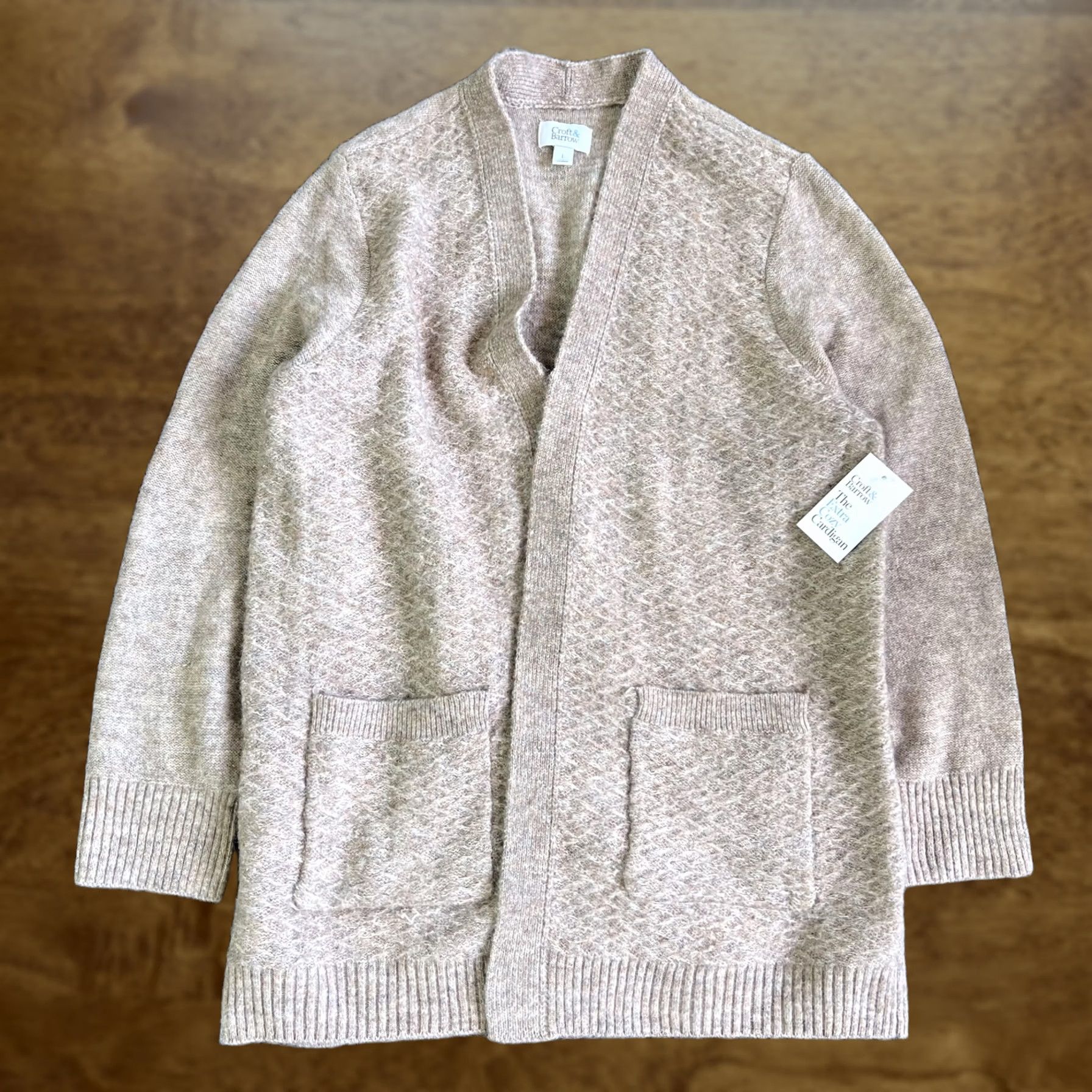 Croft & Barrow Croft & Barrow Cardigan Sweater Womens Large Beige Extra Cozy Open Pockets Knit Size L / US 10 / IT 46 - 1 Thumbnail