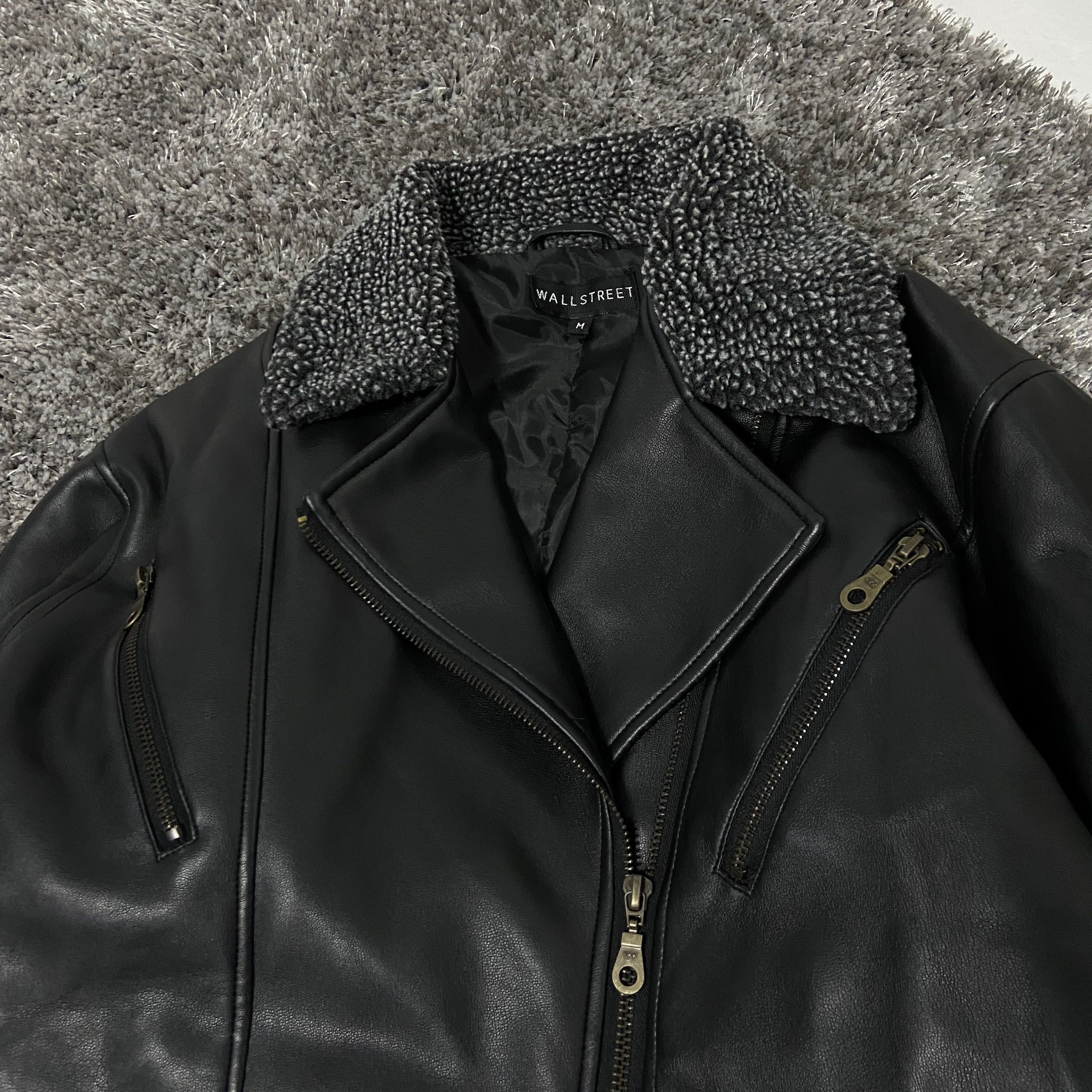 Vintage 1990s WALLSTREET RETRO BIKER SHERPA JACKET - № 2136 Size US M / EU 48-50 / 2 - 4 Thumbnail