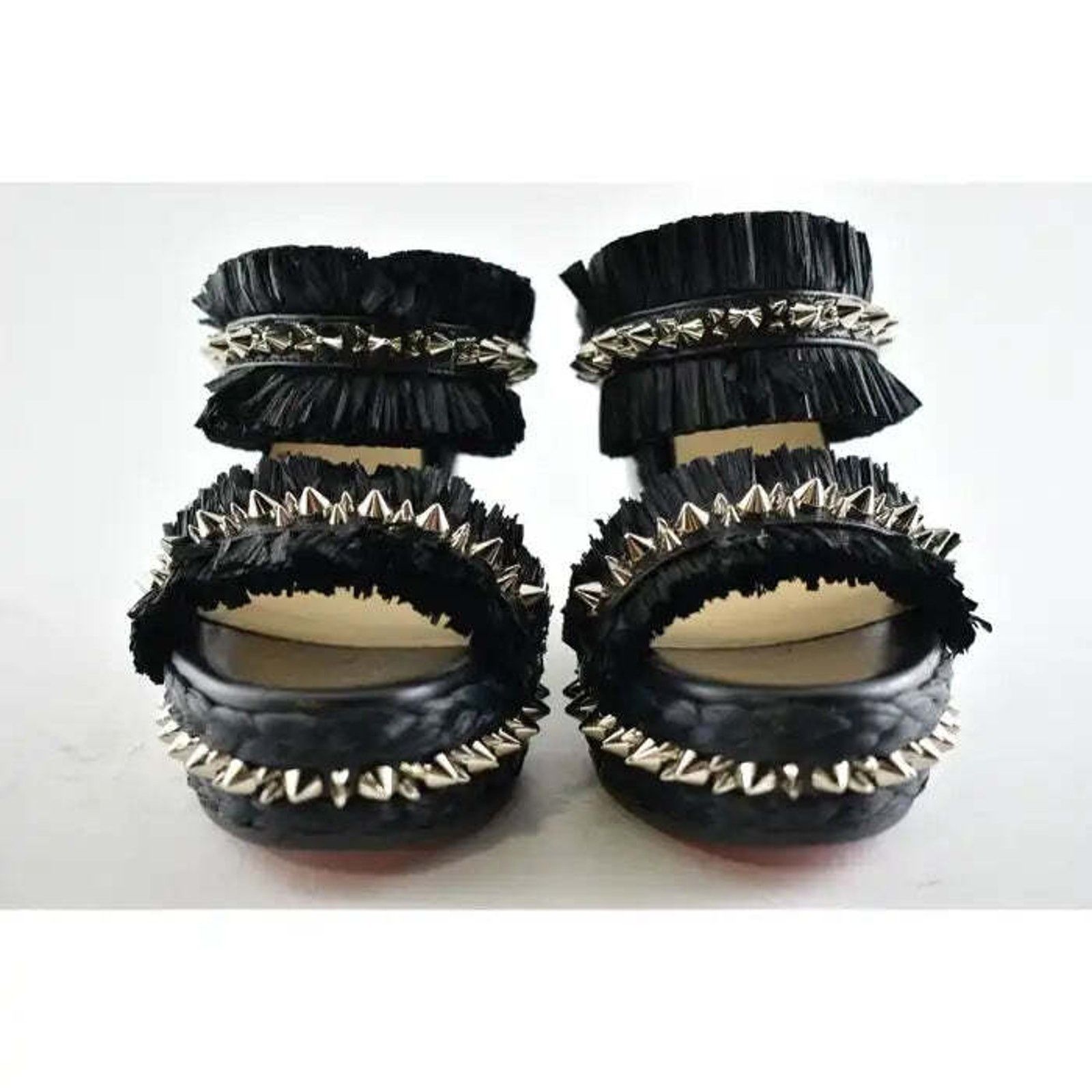 Christian Louboutin Voltinoudou 110 Black Raffia Wedge Slide Mule Sandal Heel 36 Size US 6 / IT 36 - 5 Thumbnail