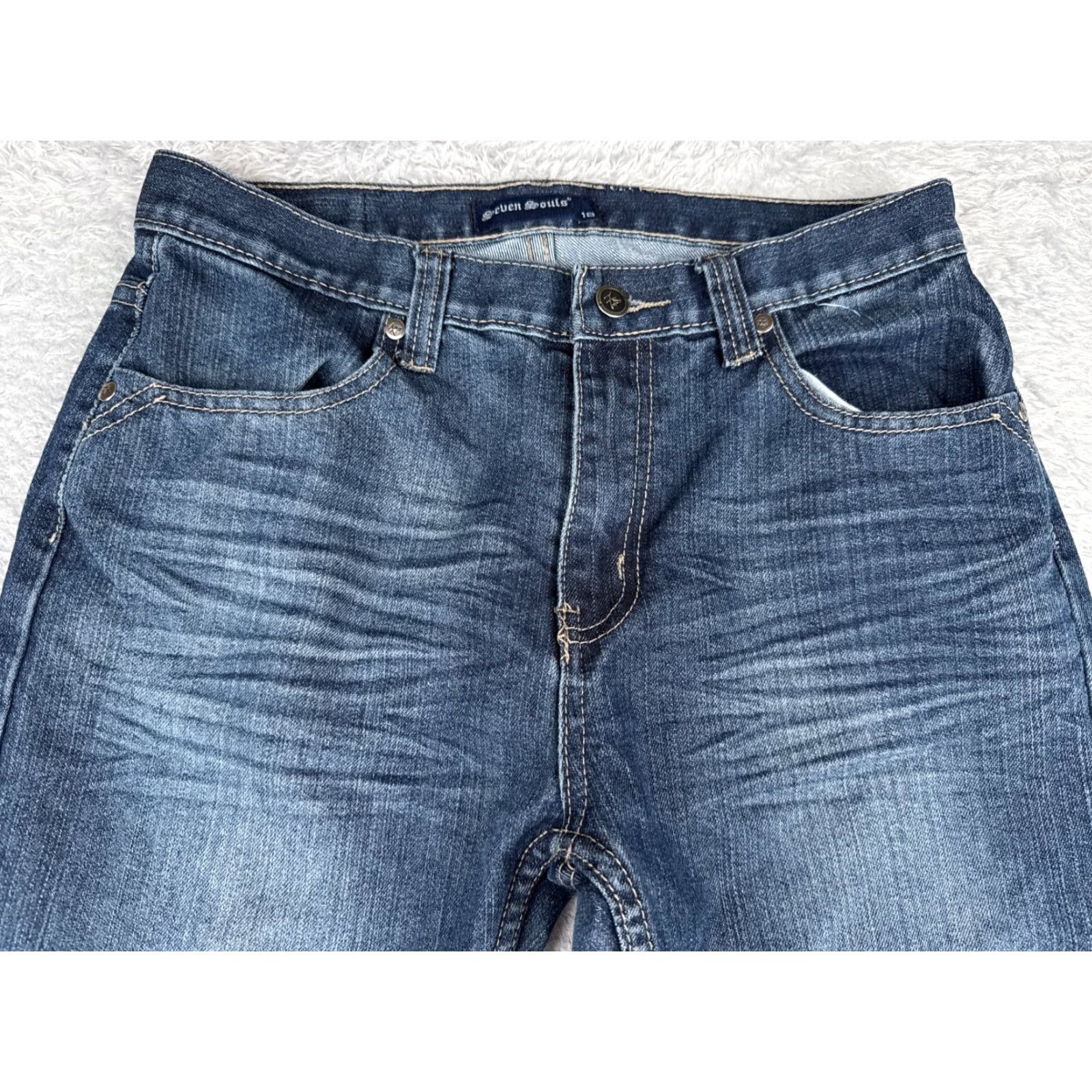 Vintage Seven Souls Jeans Girls 18 Blue Denim Bootcut Mid Rise 30x30 Embroidered 5-Pocket Regular Jeans Mens? Size 40" / US 18 - 4 Thumbnail