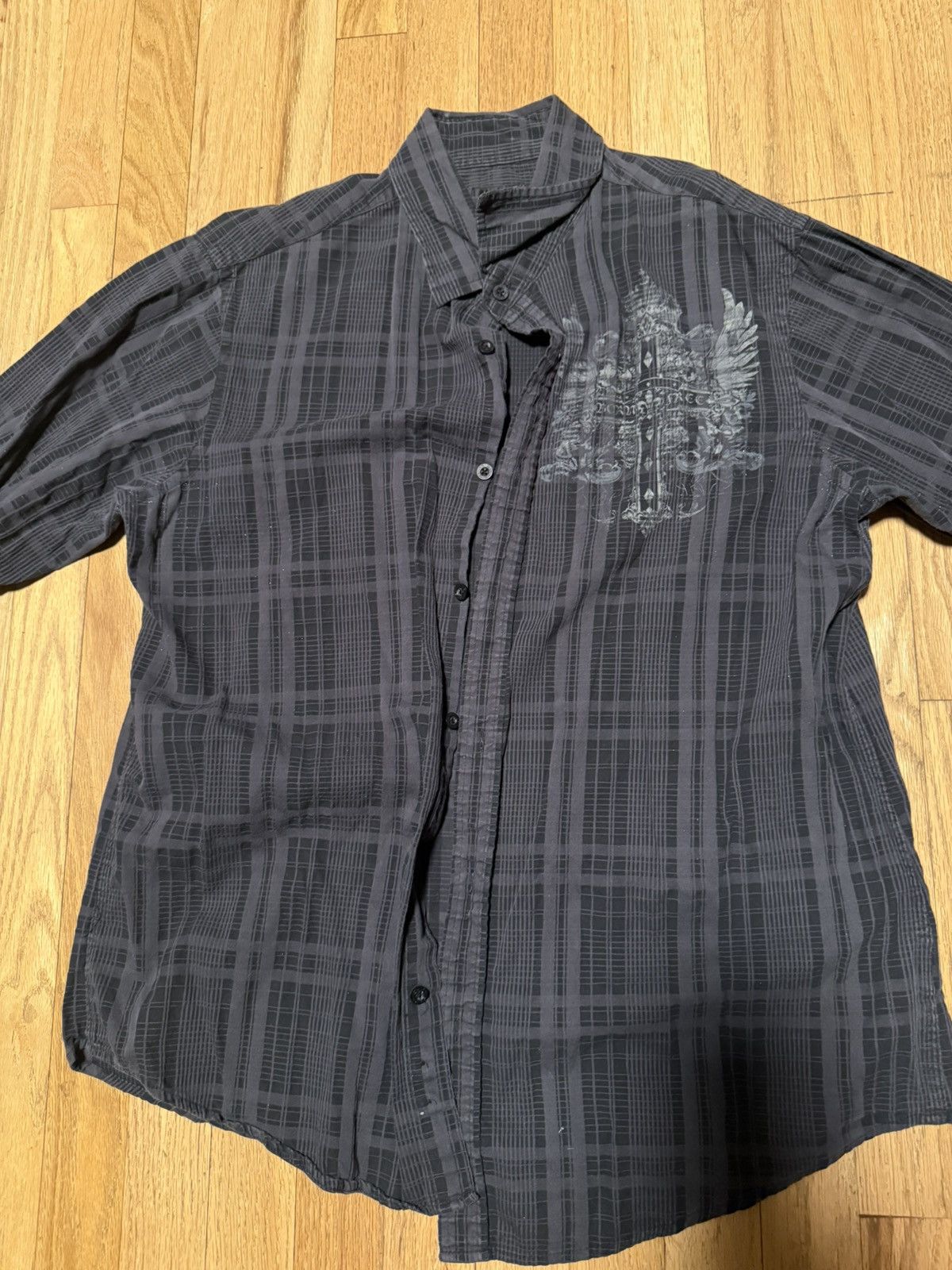Helix Helix Black Plaid Button Up Born Free Graphic fleur de lis Size US XL / EU 56 / 4 - 2 Thumbnail