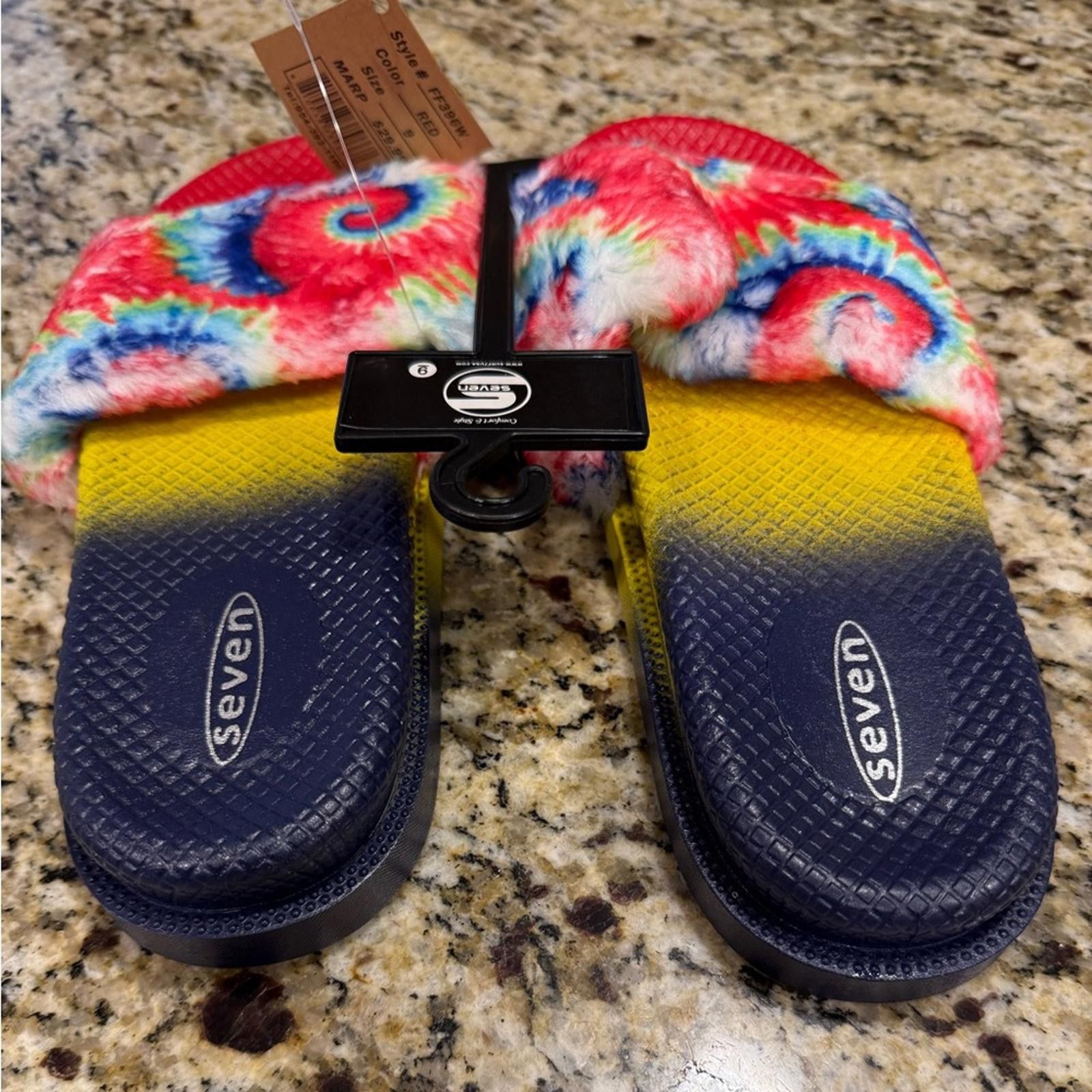 Seven 7 Seven tie dyed faux fur rainbow colored slides Size 9 Size US 9 / IT 39 - 4 Thumbnail