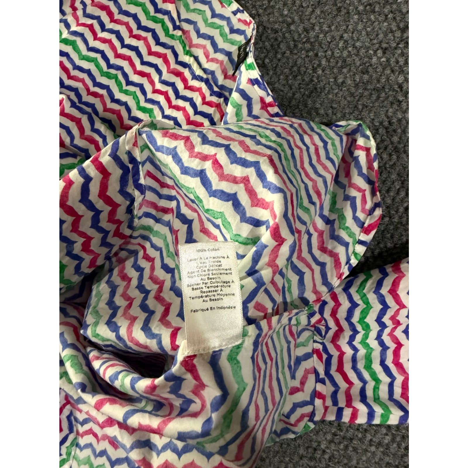 Talbots Talbots Blouse Womens S Pink White Multicolor Chevron Long Sleeve Tie Sleeve Crew Neck Rayon Cotton Button Casual Size S / US 4 / IT 40 - 5 Thumbnail