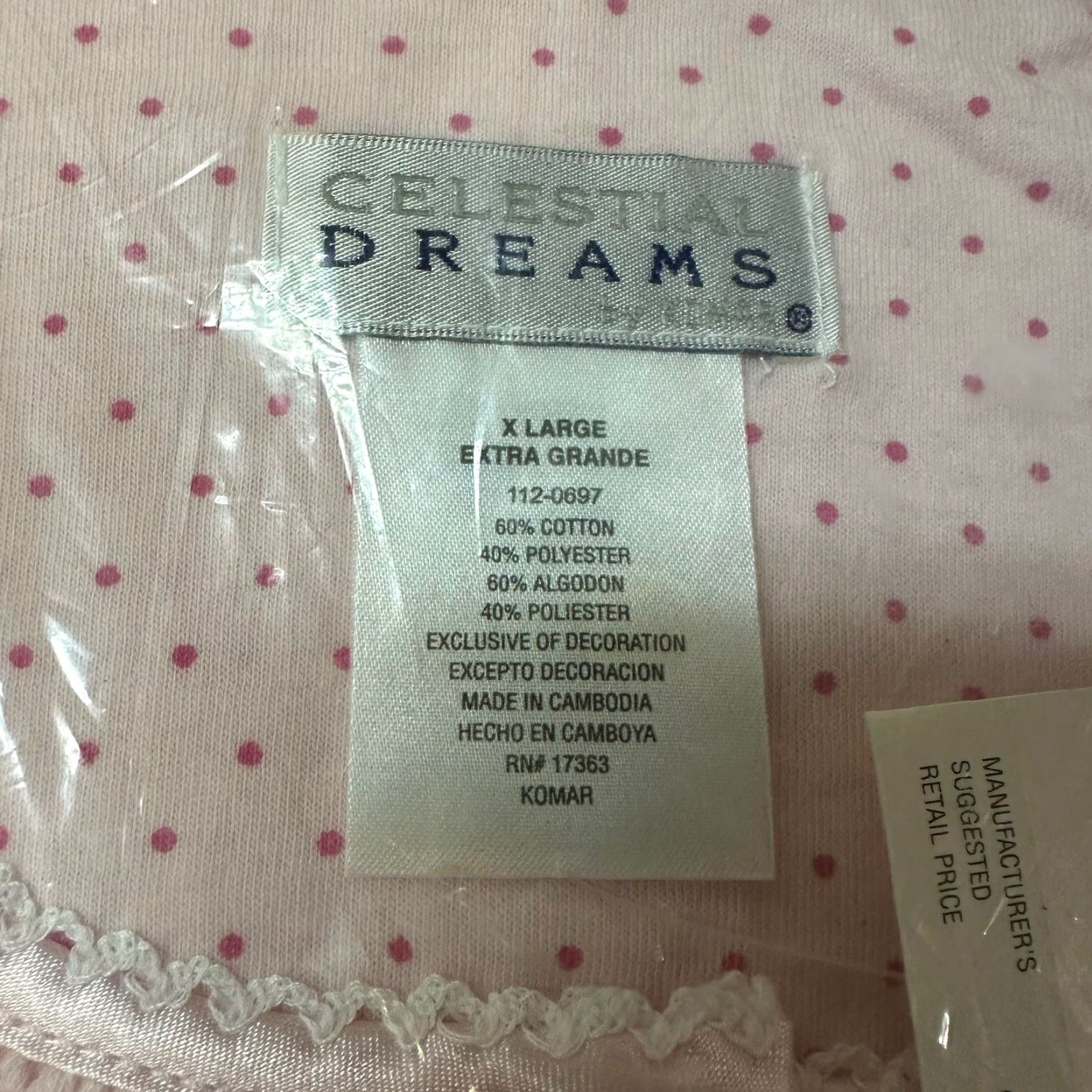 Pinko VINTAGE Celestial Dreams Gown Nightgown Long Cotton Flannel Pink Polka Dot XL NEW NOS 1990s Womens Nightgown Size ONE SIZE - 3 Thumbnail
