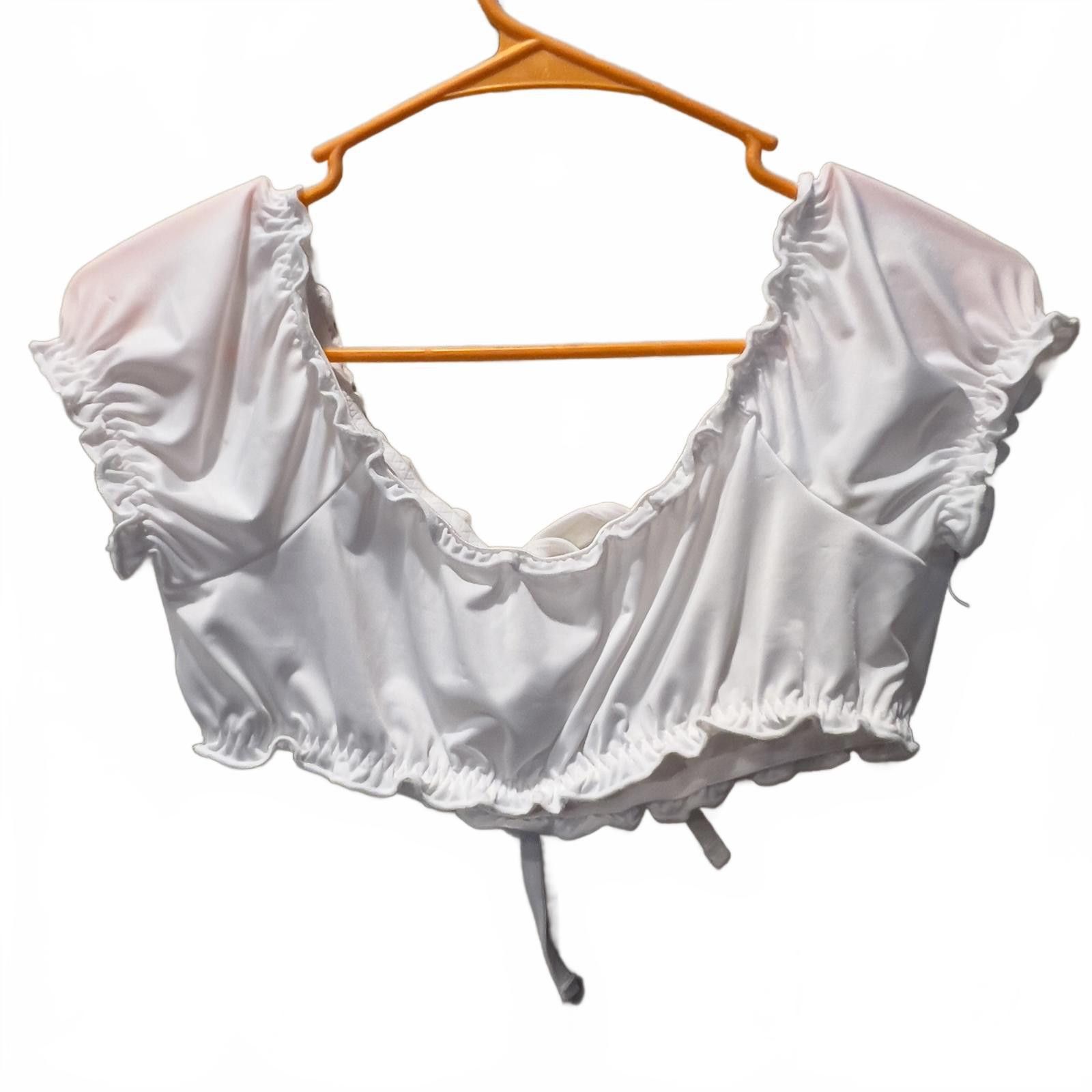 The Unbranded Brand White Women's Crop Top with Ruffled Sleeves and Tie Front Size M / US 6-8 / IT 42-44 - 2 Thumbnail