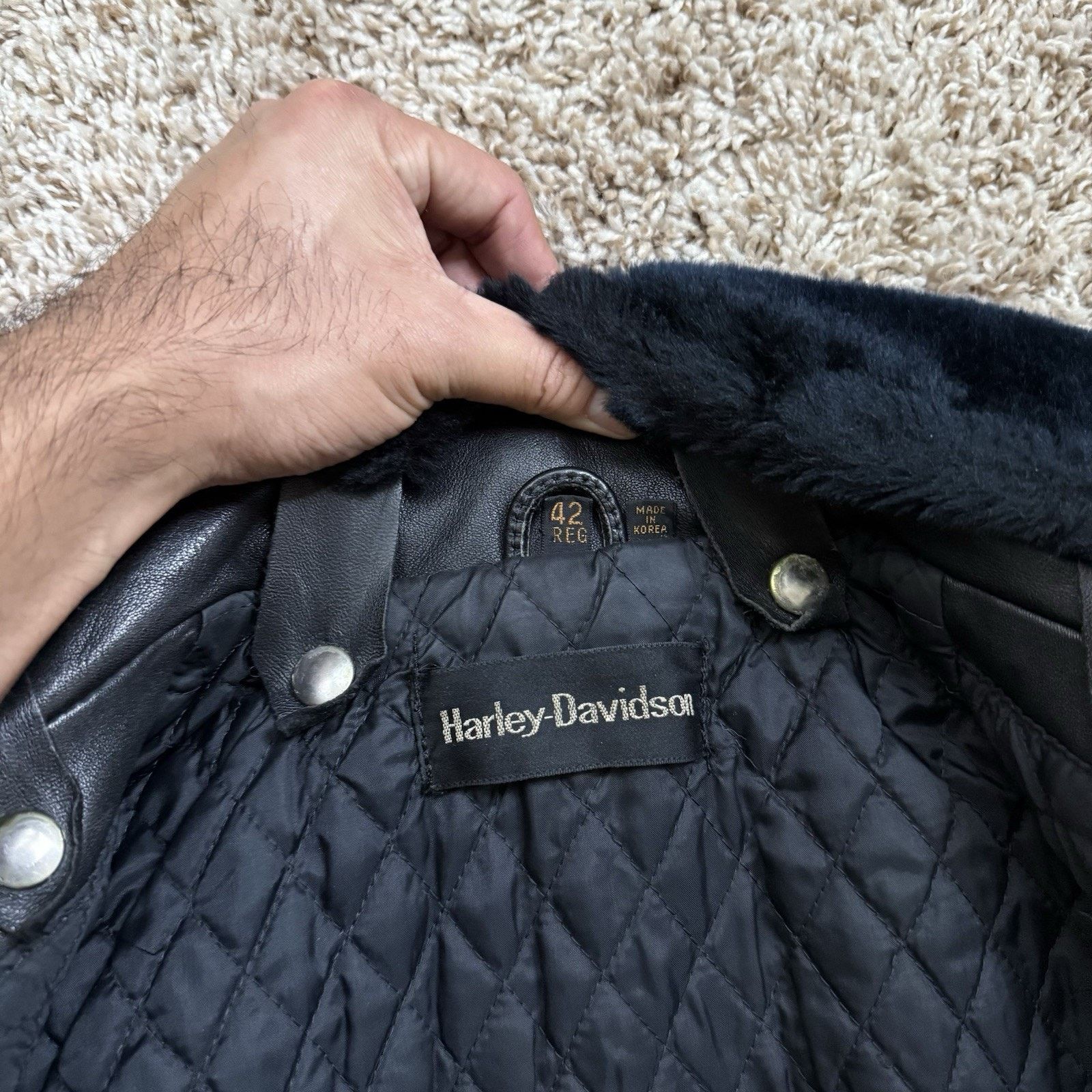 Harley Davidson Vintage Harley Davidson Black Leather Motorcycle Jacket Fur Size US M / EU 48-50 / 2 - 5 Thumbnail
