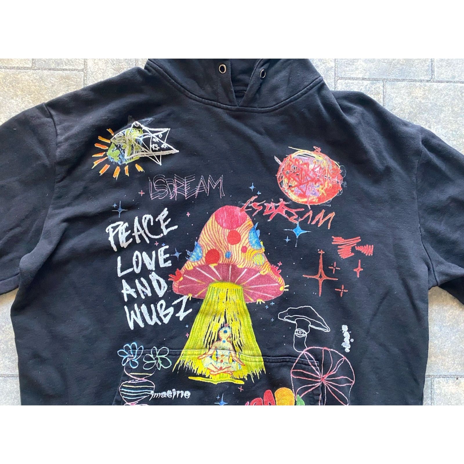 Vintage LSDREAM Hoodie Mens XL Black Pullover Peace Love & Wubz Somewhere Lost In Space Size US XL / EU 56 / 4 - 4 Thumbnail