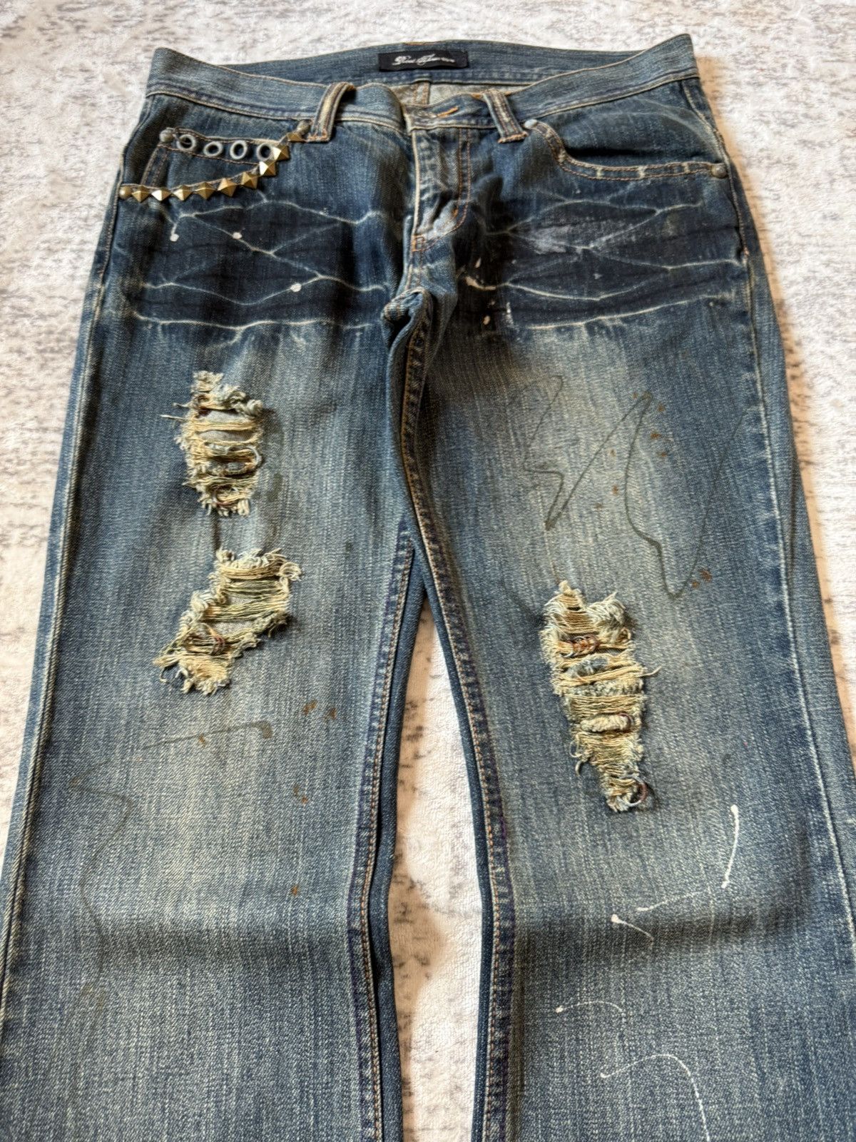 If Six Was Nine Root Three Japan Studded & Pierced Rusty Wash Flared Jeans Size US 32 / EU 48 - 3 Thumbnail