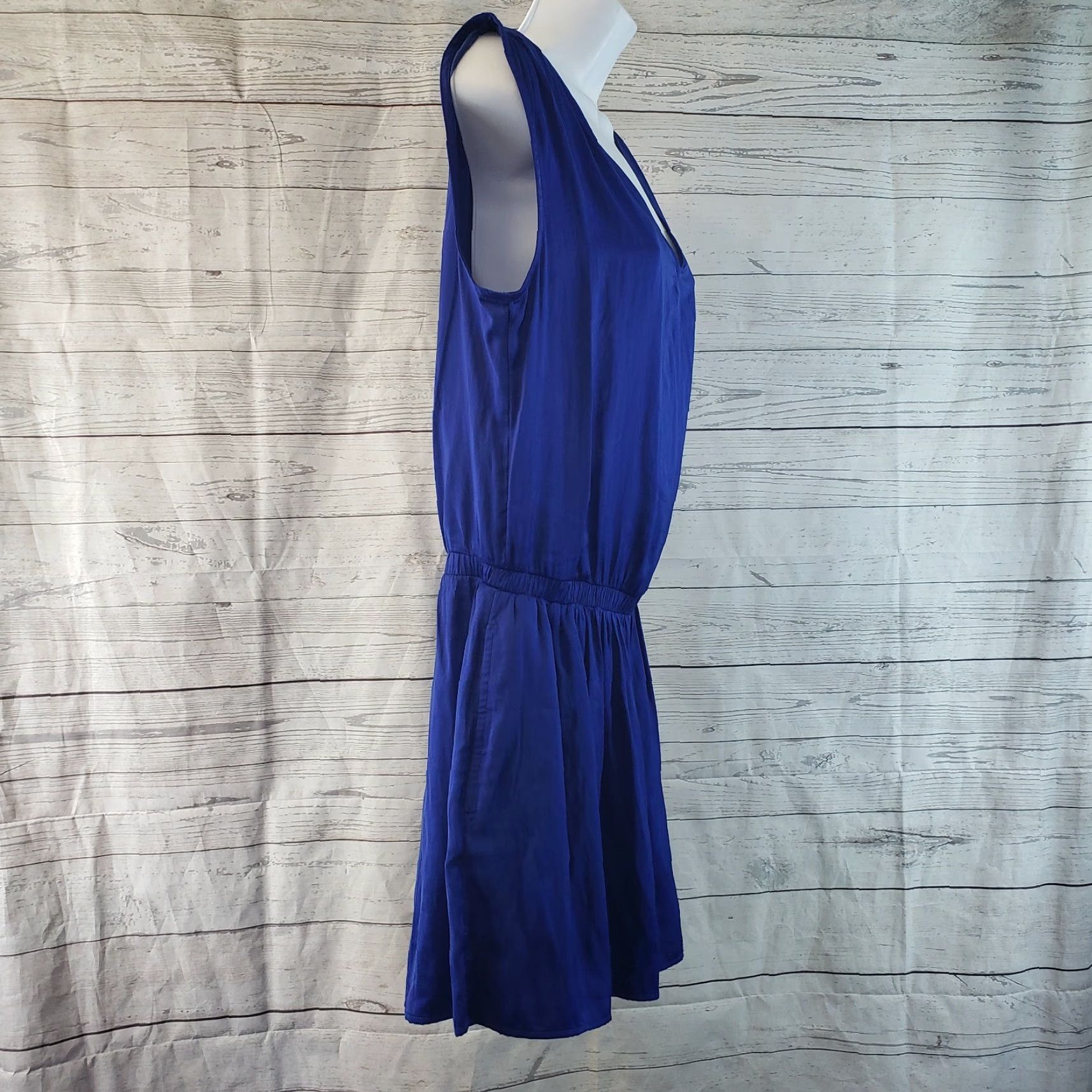 Loft LOFT Ann Taylor Womens Romper Solid Blue V-Neck Sleeveless Pockets XS? No, Size Small. Size 28" / US 6 / IT 42 - 4 Thumbnail