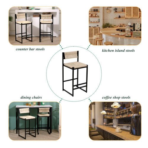 Designer × Homemade Creamy White Paper Rope Woven Bar Stools Set of 2 Hand Weave Size US L / EU 52-54 / 3 - 7 Thumbnail