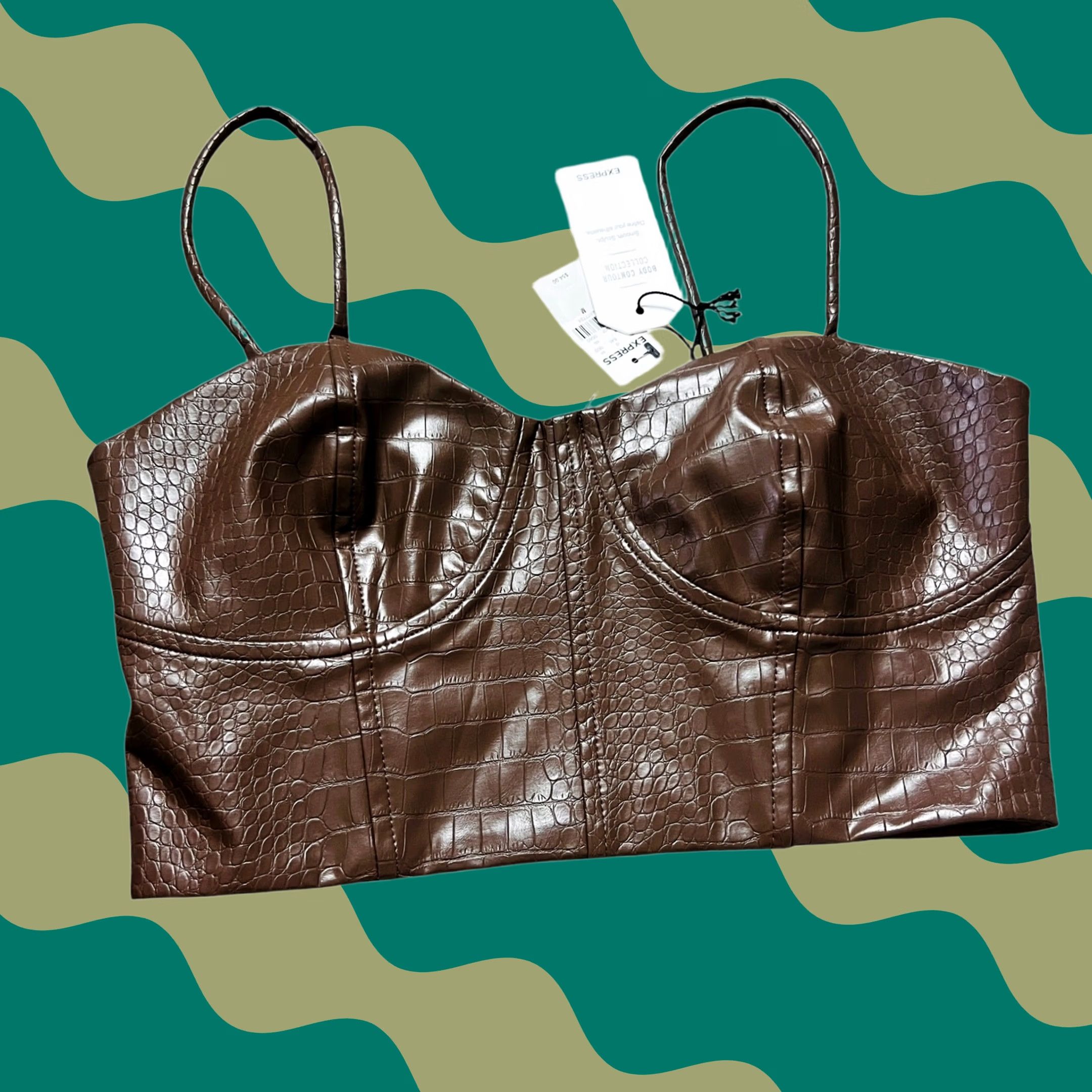 Express NWT Express Womens Body Contour Corset Leather Crop Coquette Brown M Tank Shirt Womens Retro 90s Vintage Brown M Size M / US 6-8 / IT 42-44 - 1 Thumbnail