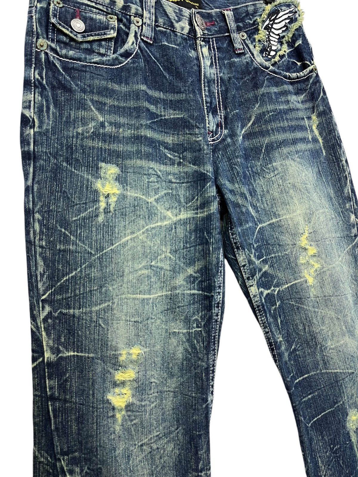 Japanese Brand 🔥NYLAUS Embroidery Winged Studded Long Flap Mudwash FLARE Size US 31 - 8 Thumbnail