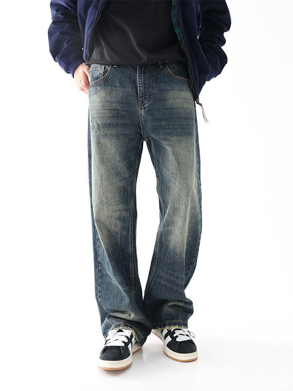 Japanese Brand Street retro men's distressed vibe flared loose jeans Size US 32 / EU 48 - 2 Thumbnail